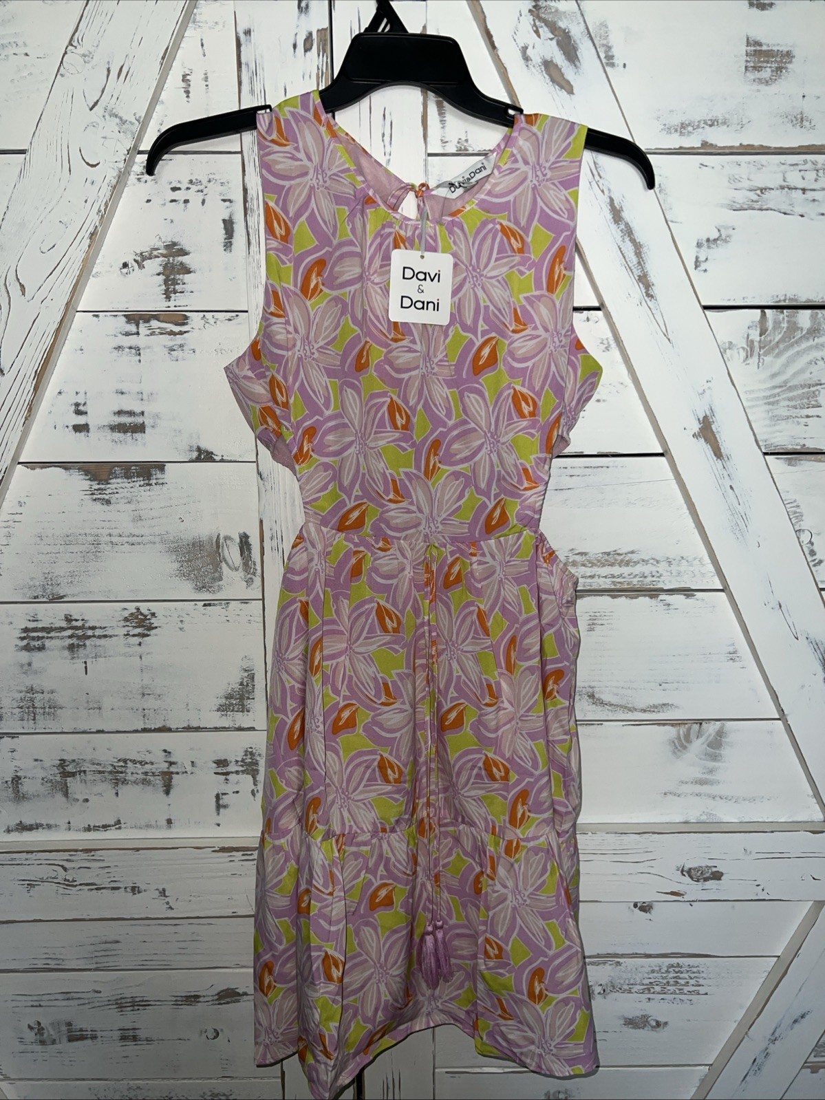 Davi and Dani NEW Retro Floral Sleeveless Tie Side Cut Out Mini Dress Large