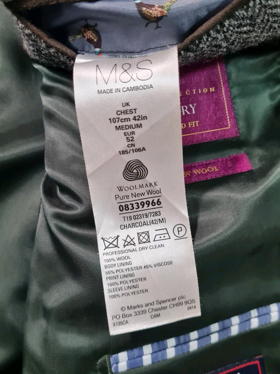 M&S Luxury Moon Tweed Blazer Jacket Grey Herringbone Wool Elbow Patches 42R