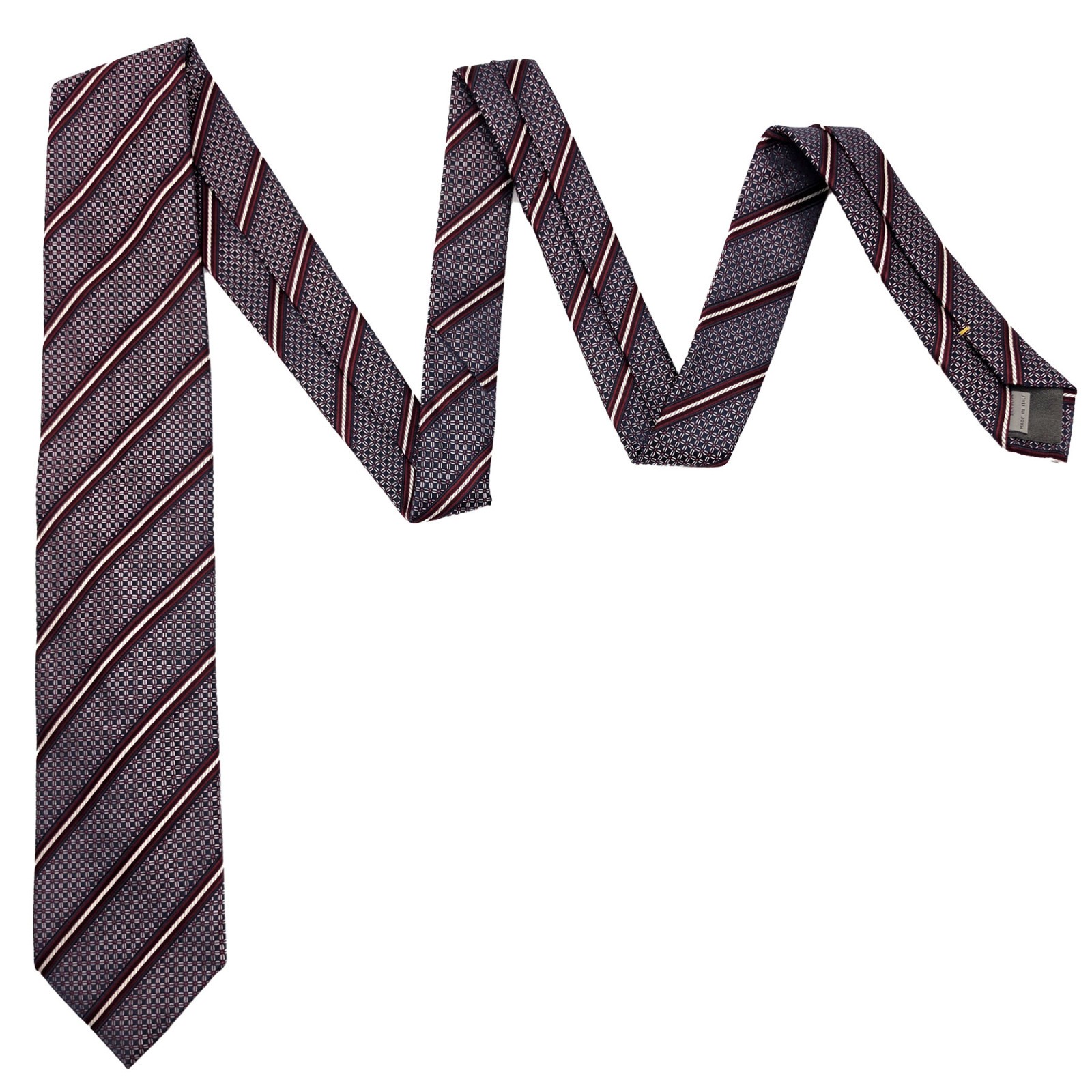 Canali Burgundy Red White Blue Striped Silk Italy Tie Necktie 3.25 x 60
