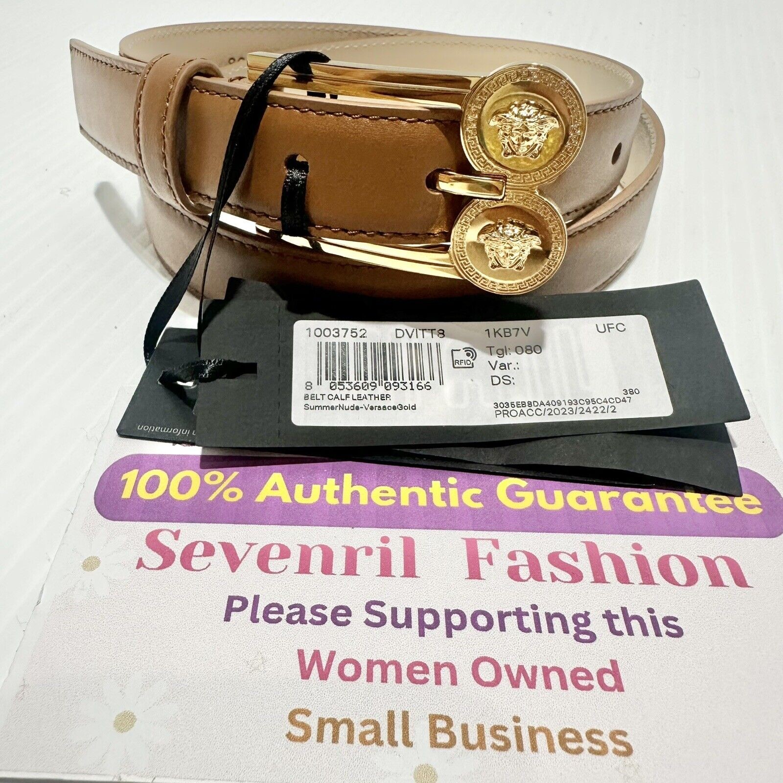 NWT Versace Belt Size Small 80cm 32″ Medusa Camel Brown Leather $500