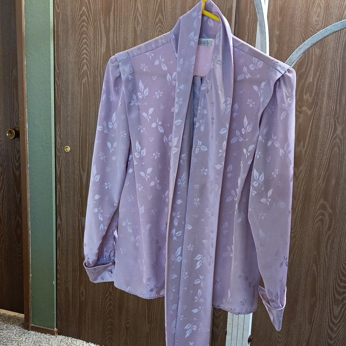 Cassidy Women’s Purple Floral Satin Mock Neck Long Sleeve Button Blouse S