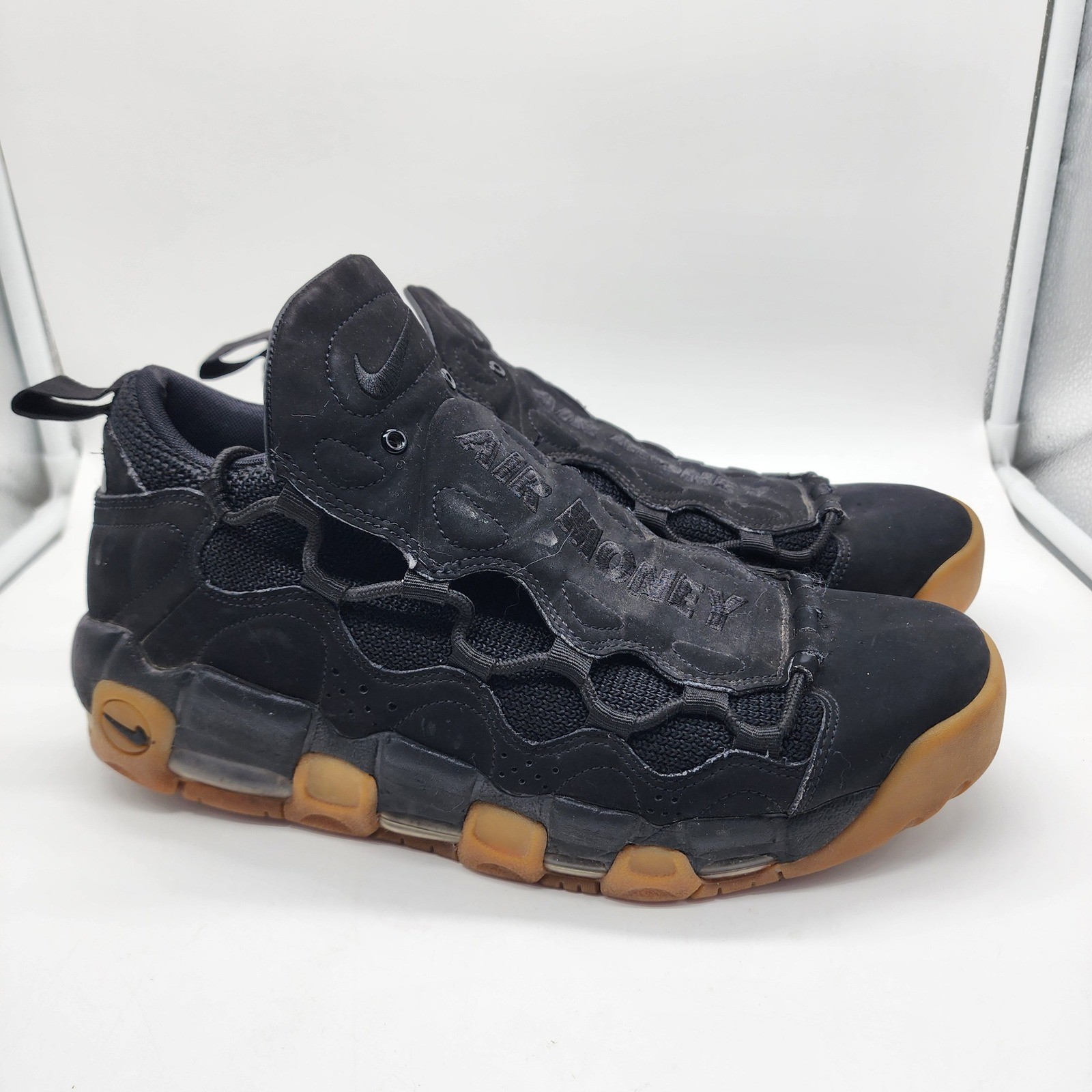Nike Air More Money Basketball Sneakers 10 Black Gum Light Brown AJ2998-004