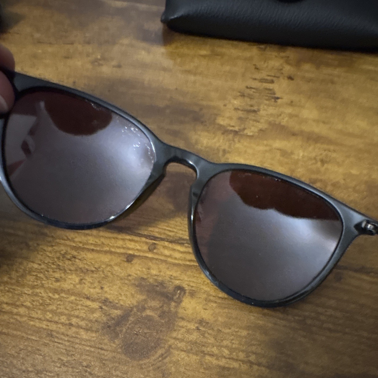 Ray-Ban RB4171 Erika Round Sunglasses Black Frame purple Tint Lens some scratch
