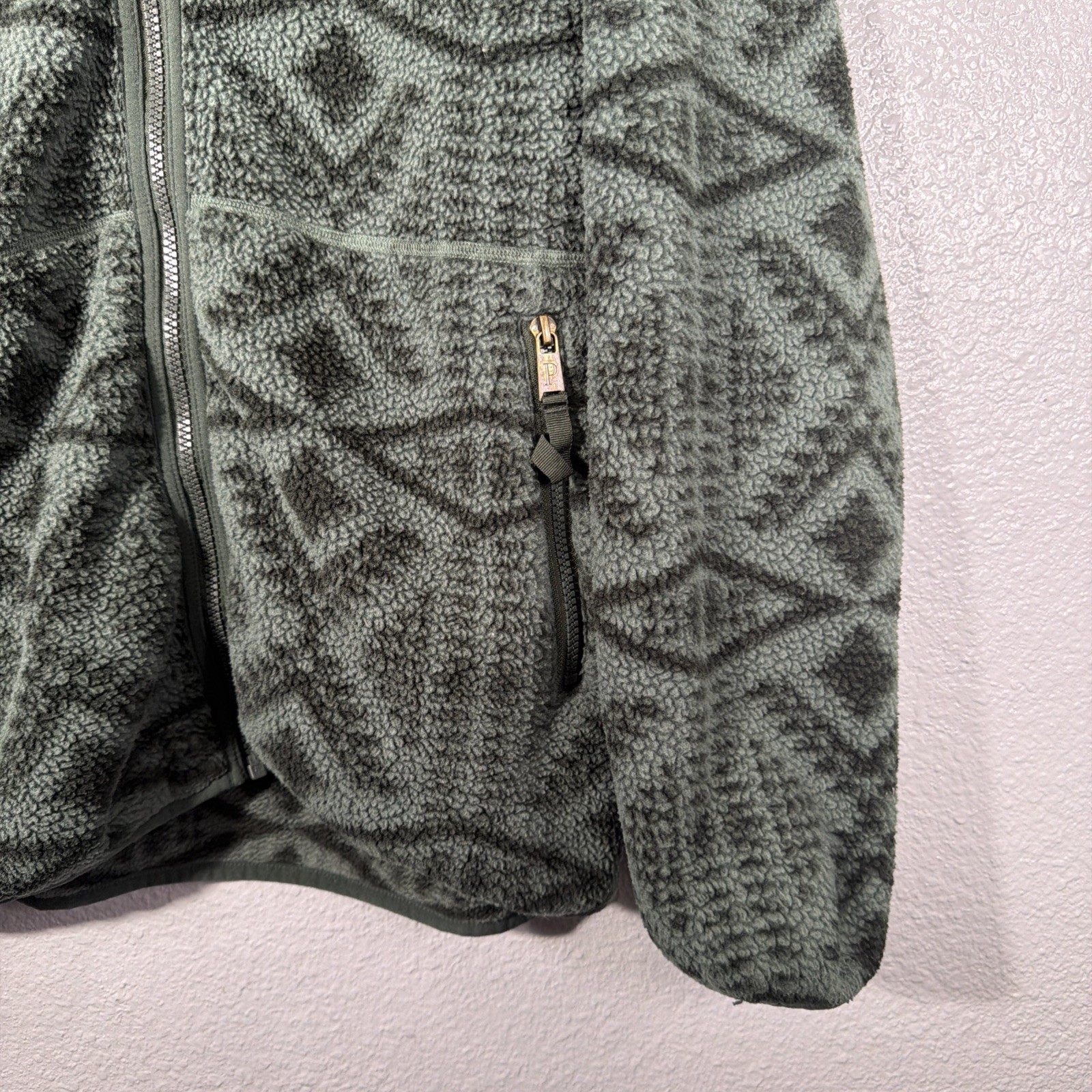 Pendleton Full Zip Sharpa Fleece Hoodie Men M Green Aztec Southwest Jacket