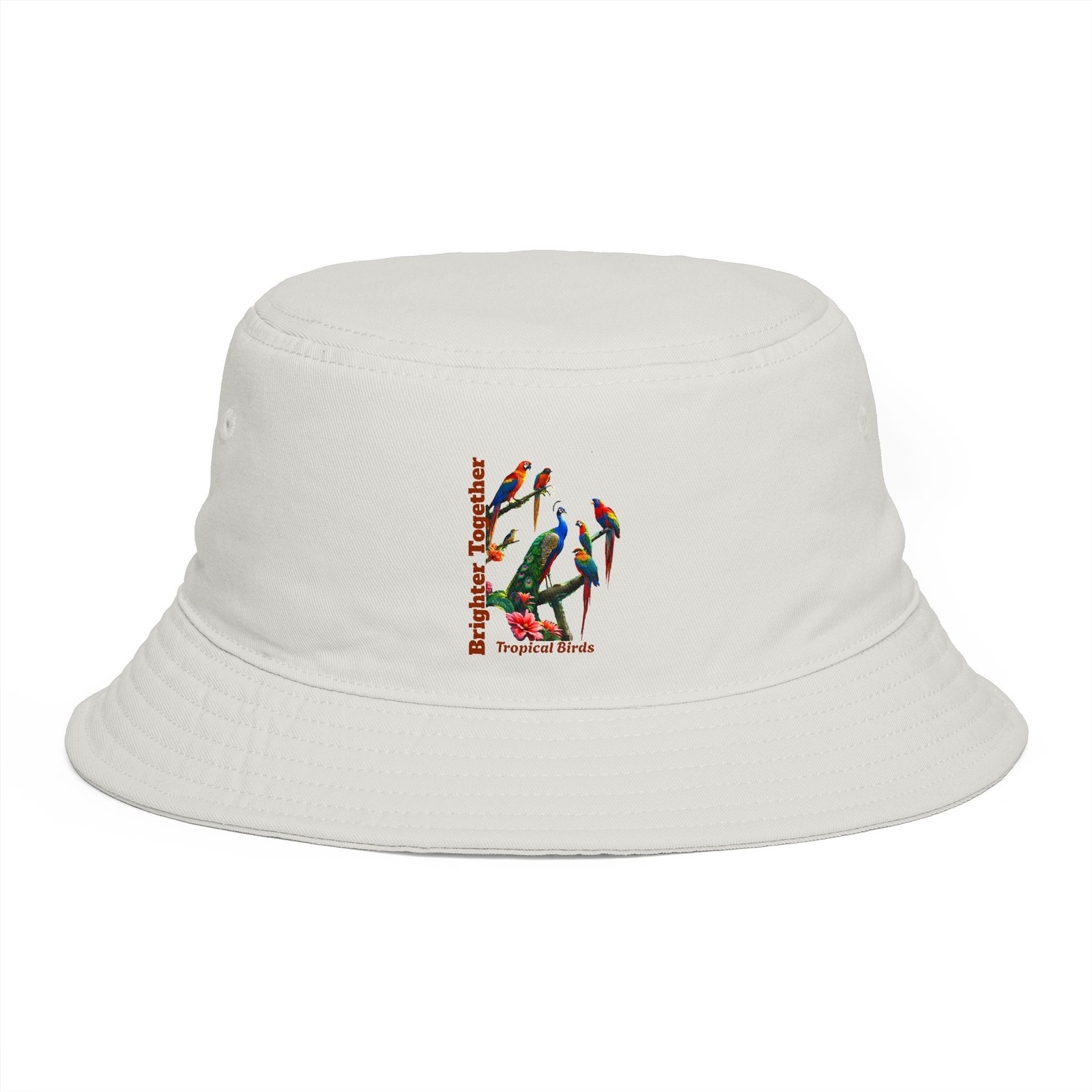 Tropical Birds Illustration Bucket Hat | Colorful Parrots Peacock Cotton Sun Hat