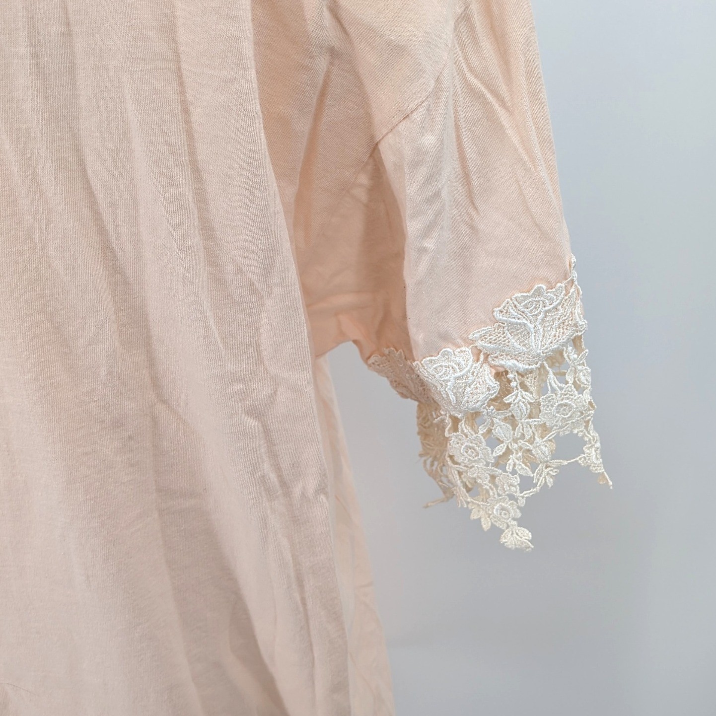 Vintage Magnet Art Peach Lace Applique Top L Cotton Romantic Cottagecore Blouse