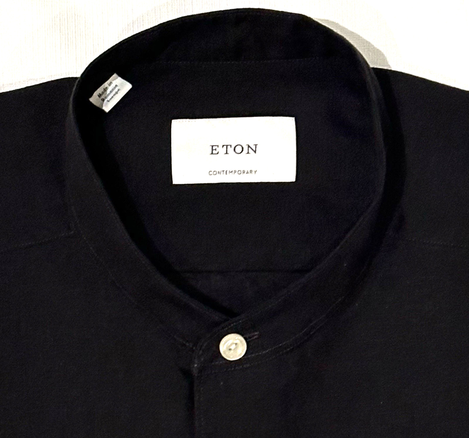 $285 NEW ETON DRESS SHIRT XXL 18 46 LINEN BAND COLLAR SOLID BLACK CONTEMPORARY