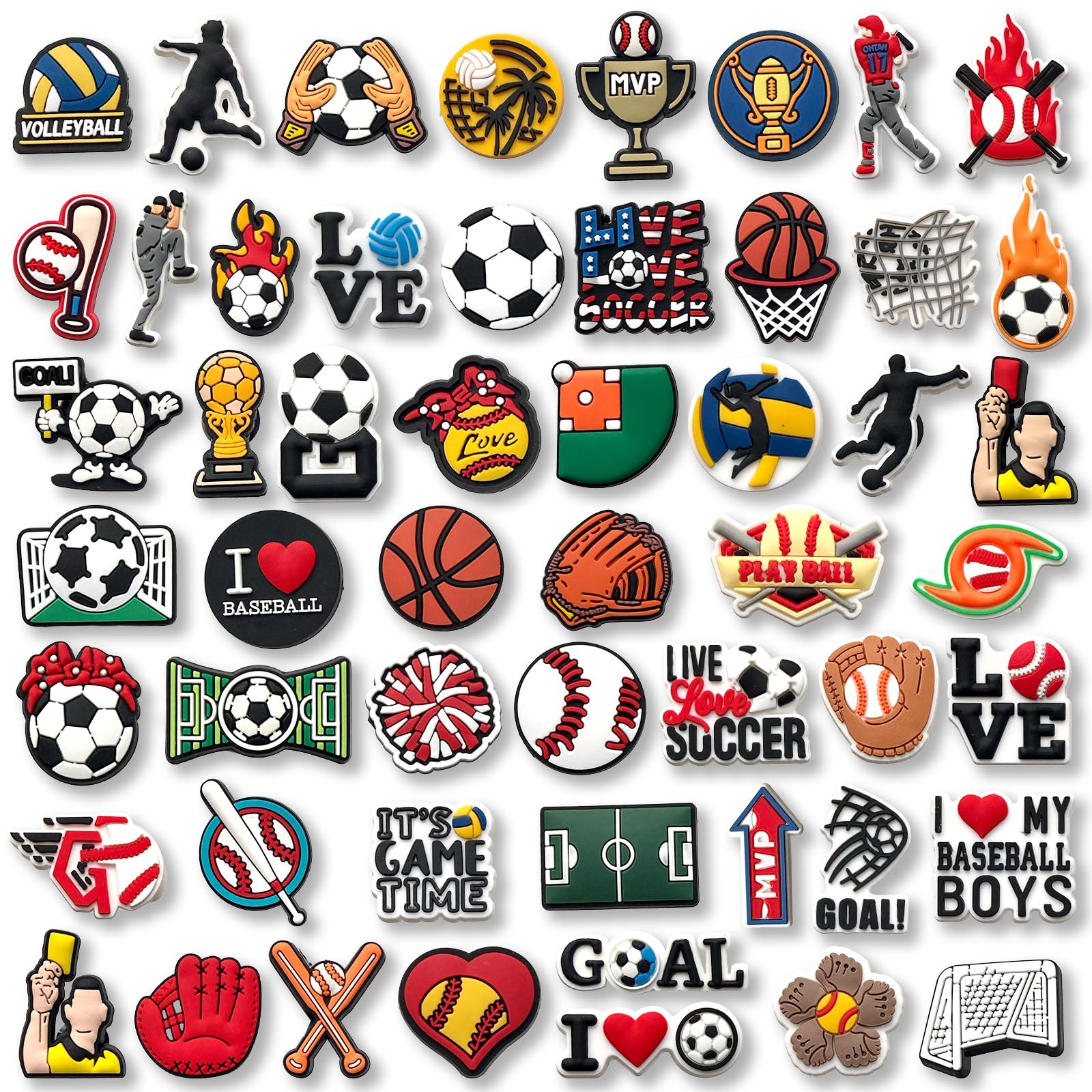 24 53Pcs Sports Ball Shoe Charms for Croc Clog Sandals Bracelets Decoration (…