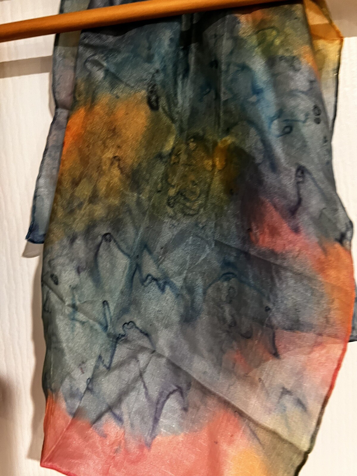 Silk Tie Dye Square Scarf 32” x 32”Purple Aqua Blue& White & Pink Unbranded