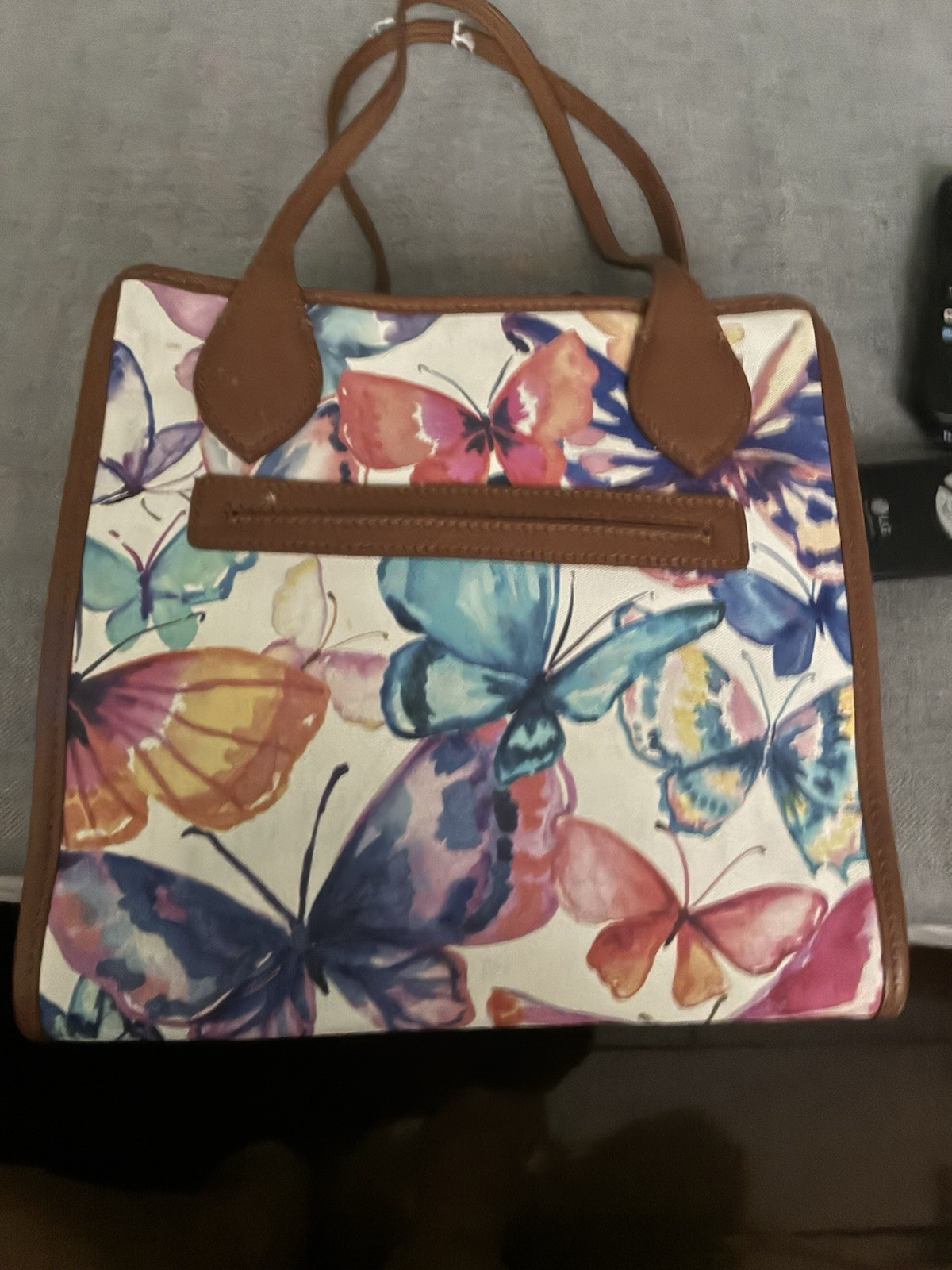 Brighton Butterfly Sky Shopper Coated Canvas Leather Trim Tote Bag Purse