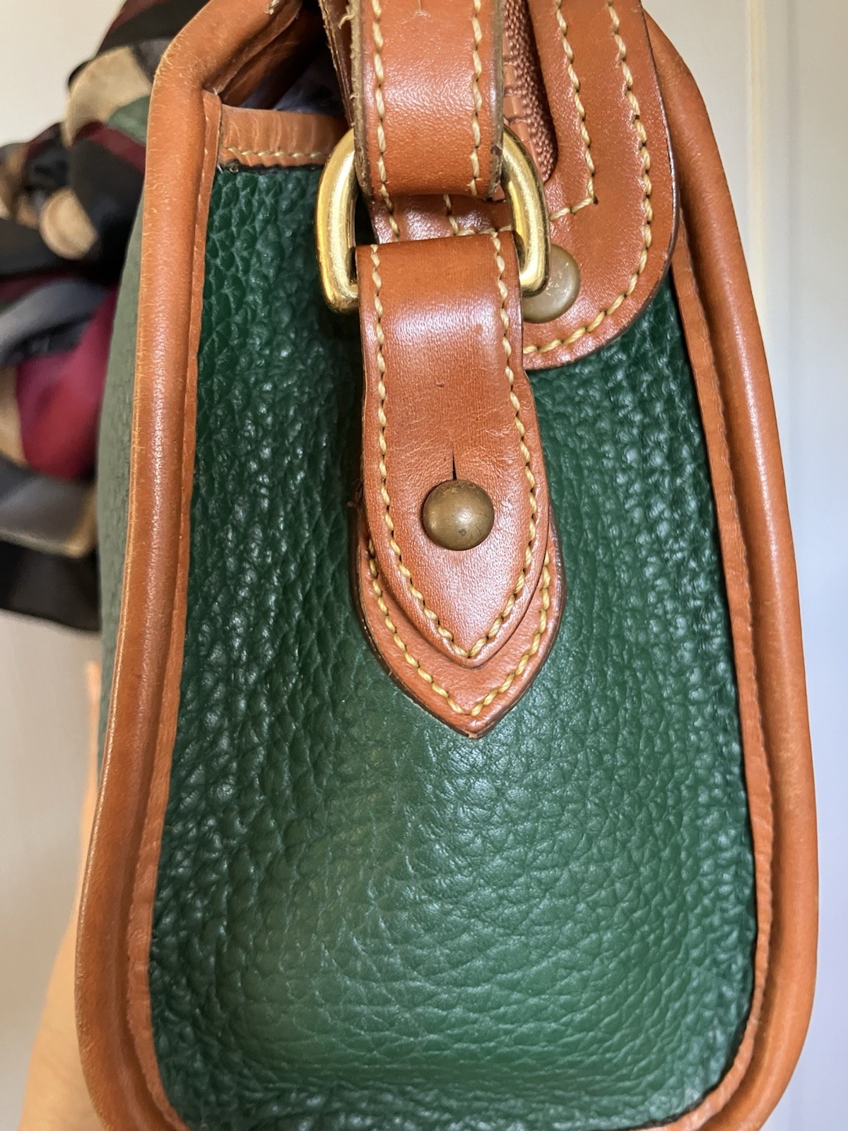 Dooney & Bourke All-Weather Leather Green/Brown Small Crossbody Zip Bag