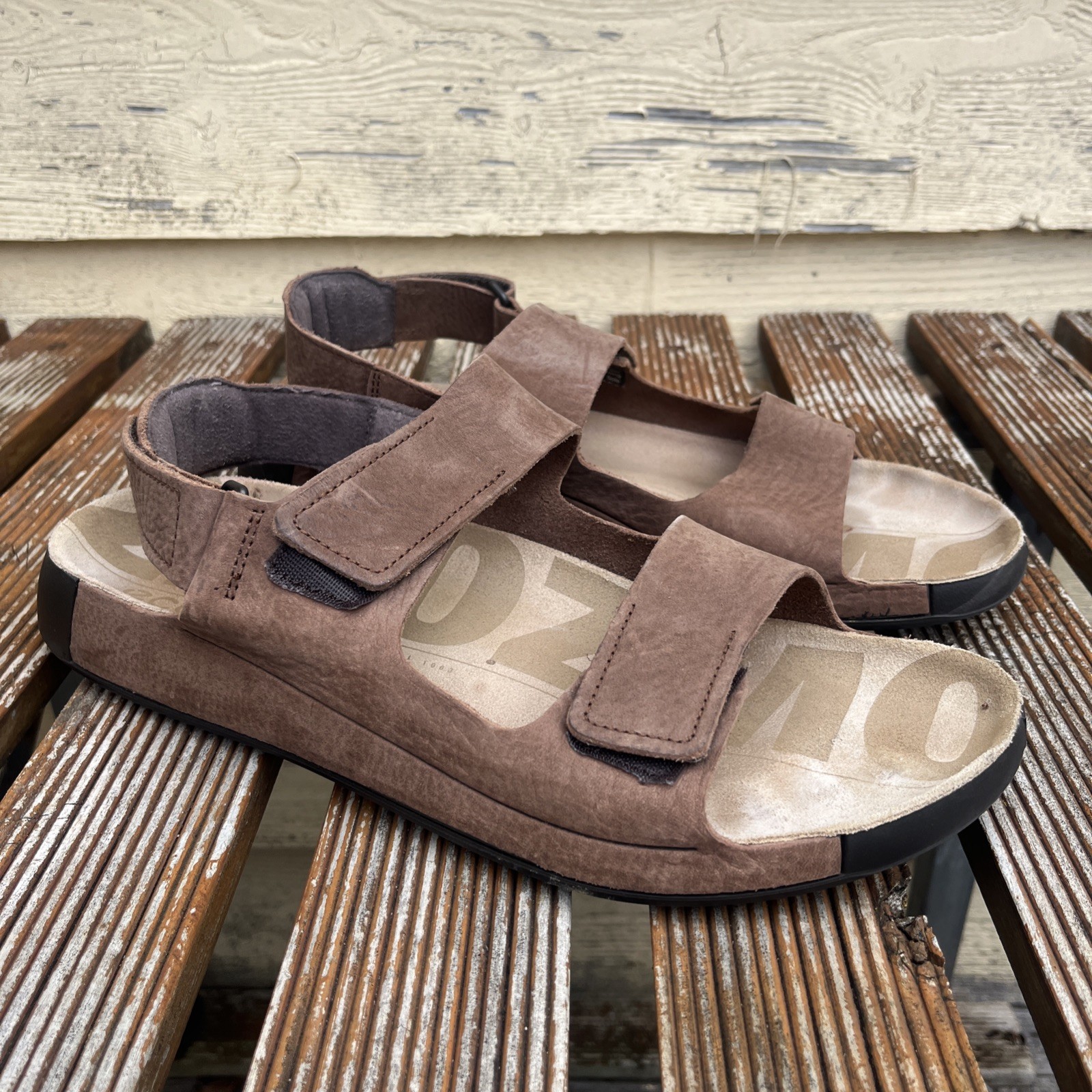 Ecco 2nd Cozmo Double Strap Slide Sandals Leather Tan Suede Men’s Size EU 46