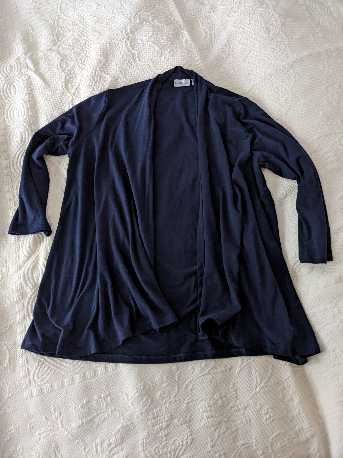 Kim Rogers Open Front Cardigan Size S Navy Blue 3/4 sleeve