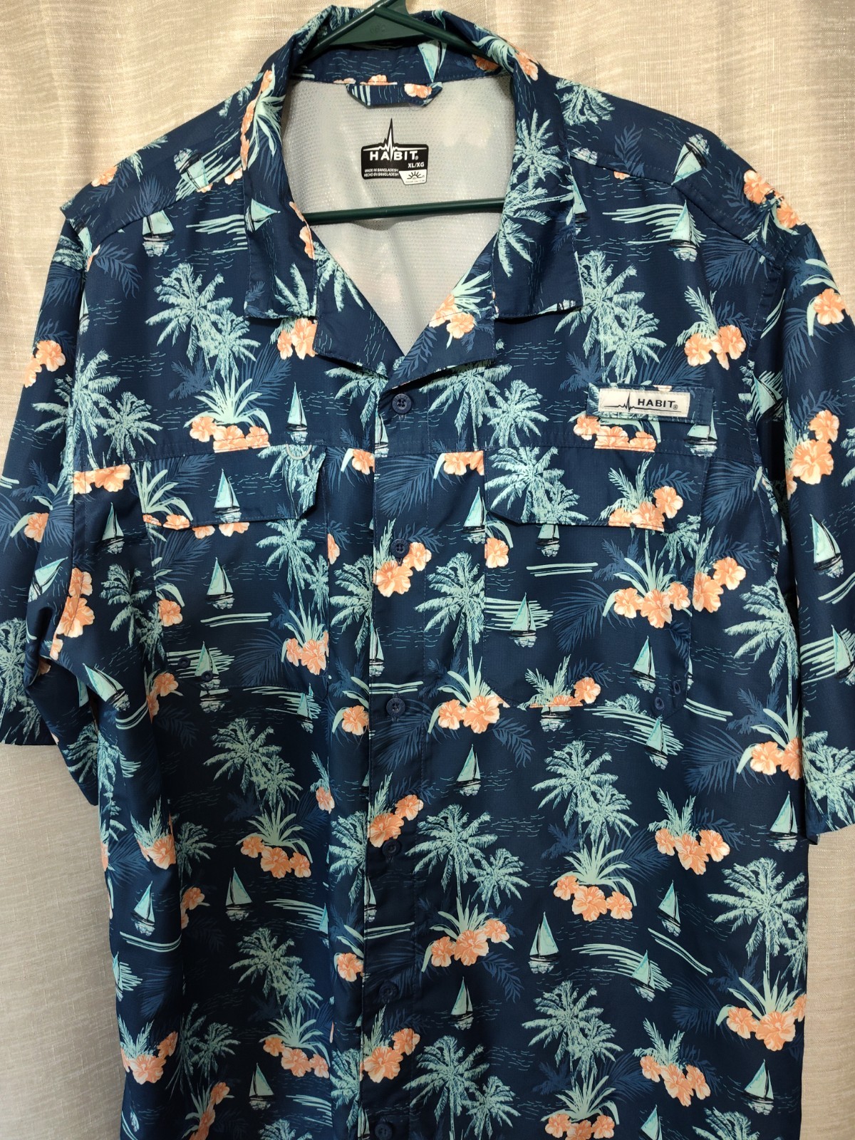 Habit Fishing Shirt Men’s XL Blue Hawaiian Short Sleeve Vented Lightweight UPF