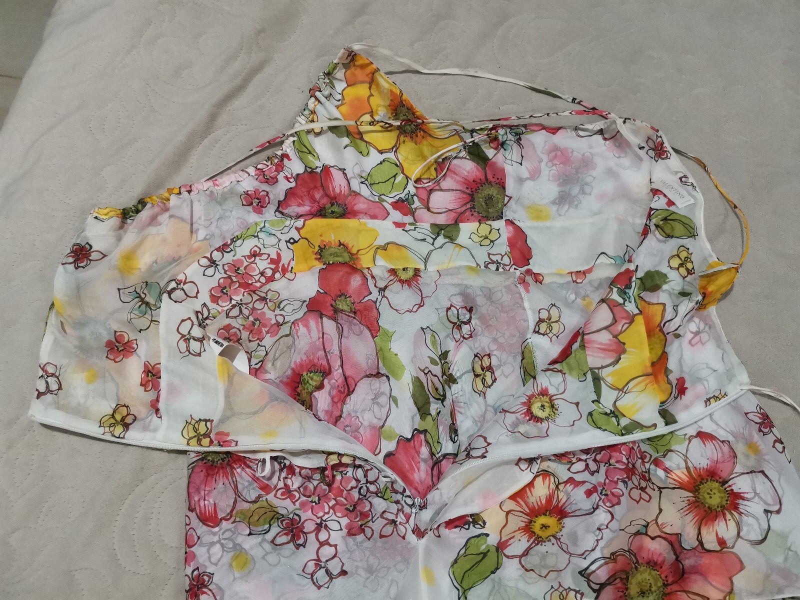 Valentino Dress Vintage Layered Sequins Embroidered Silk Chiffon Floral IT42