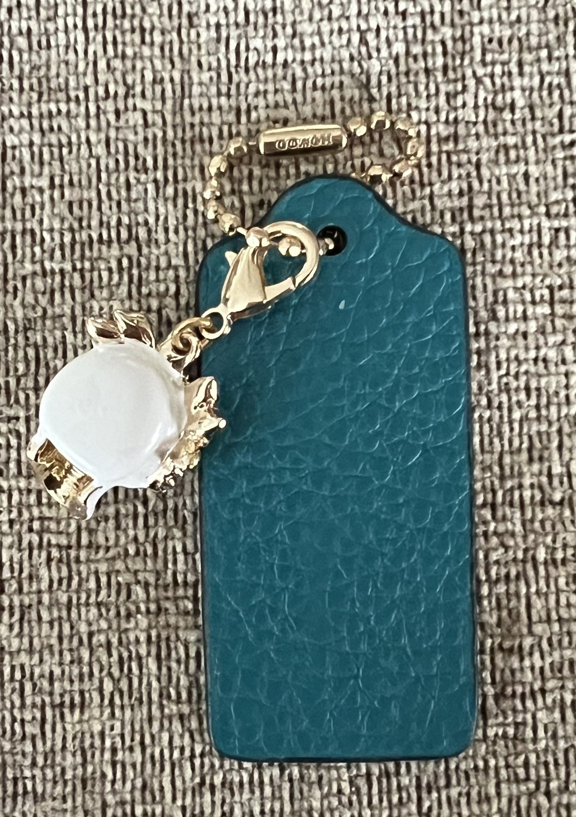 Genuine Coach 2.25” Teal Leather Bag Tote Hang Tag Fob Sugar Skull Charm New