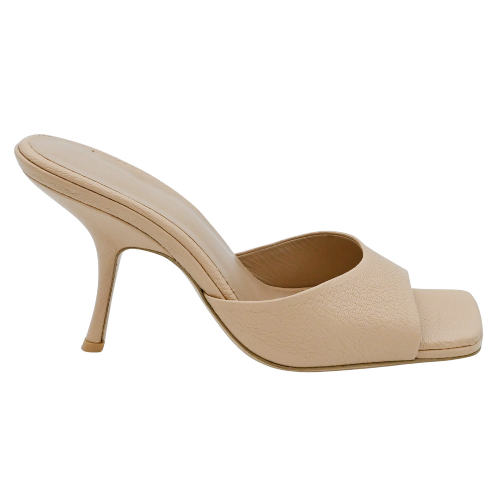 BY FAR | Nude Mora Leather Heel Mules Size 39