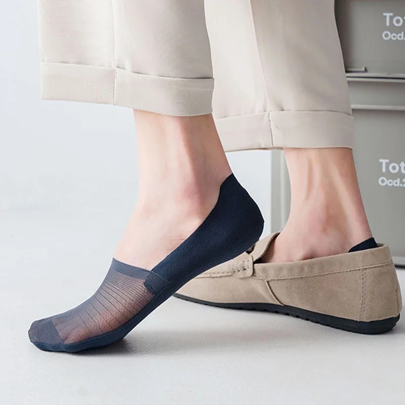 3 Pairs Men’s Low Cut Invisible Socks Mesh Summer Silicone Non Slip Comfort Fit