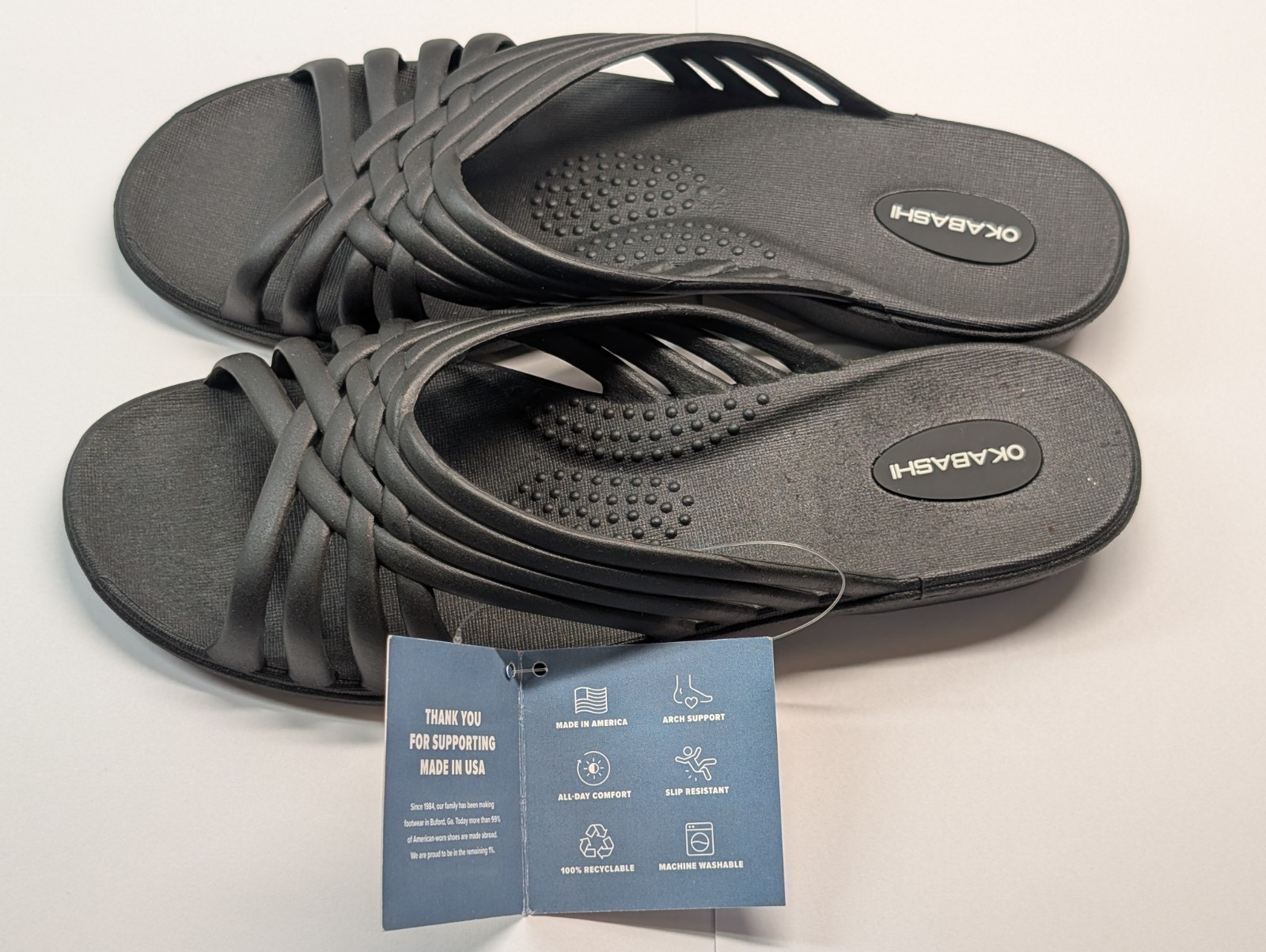 Okabashi Venice Black Sandals Size L 9.5-10.5 Flat Slide Never Worn NWT