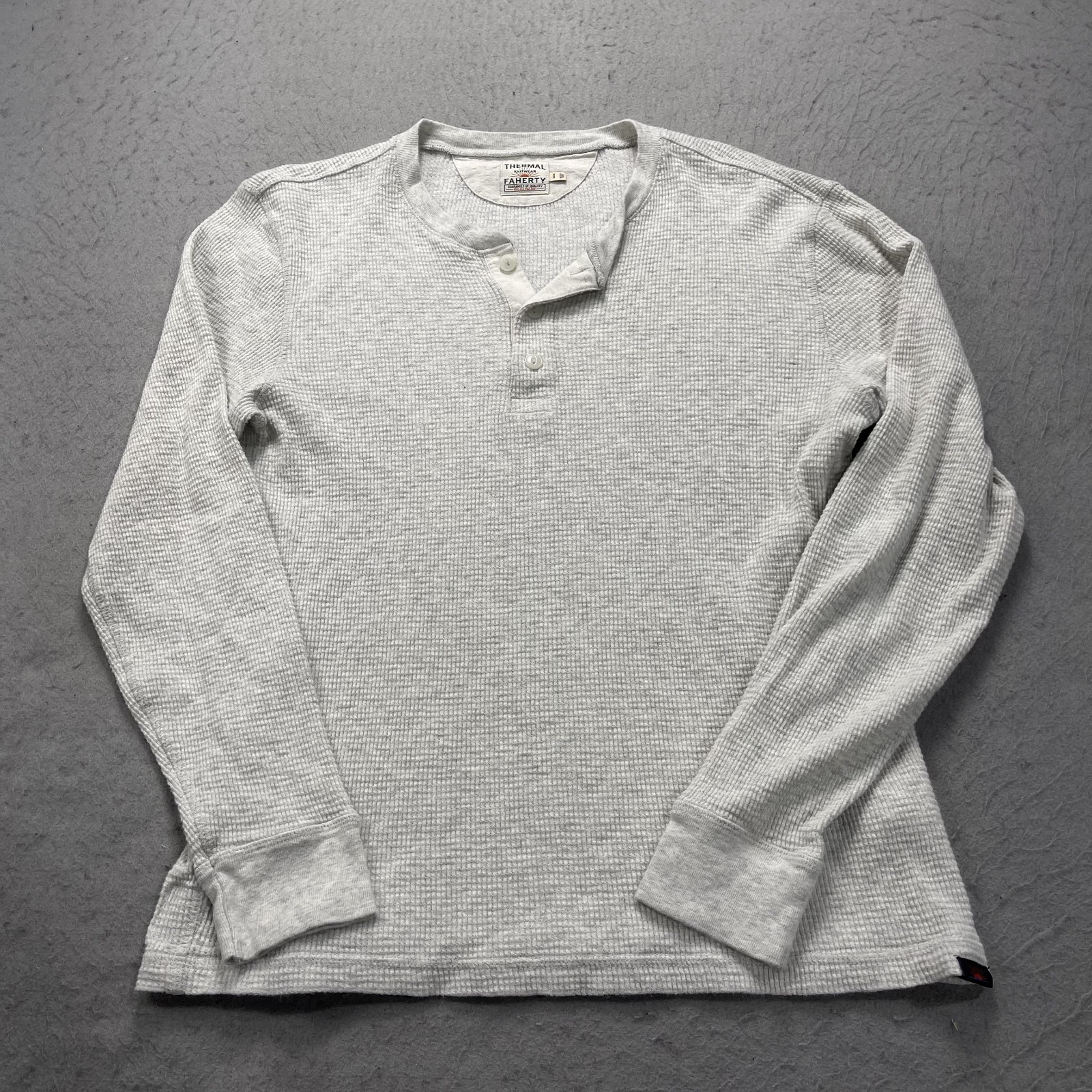 Faherty Shirt Mens Medium Gray Thermal Waffle Knit Henley Pullover Casual Preppy
