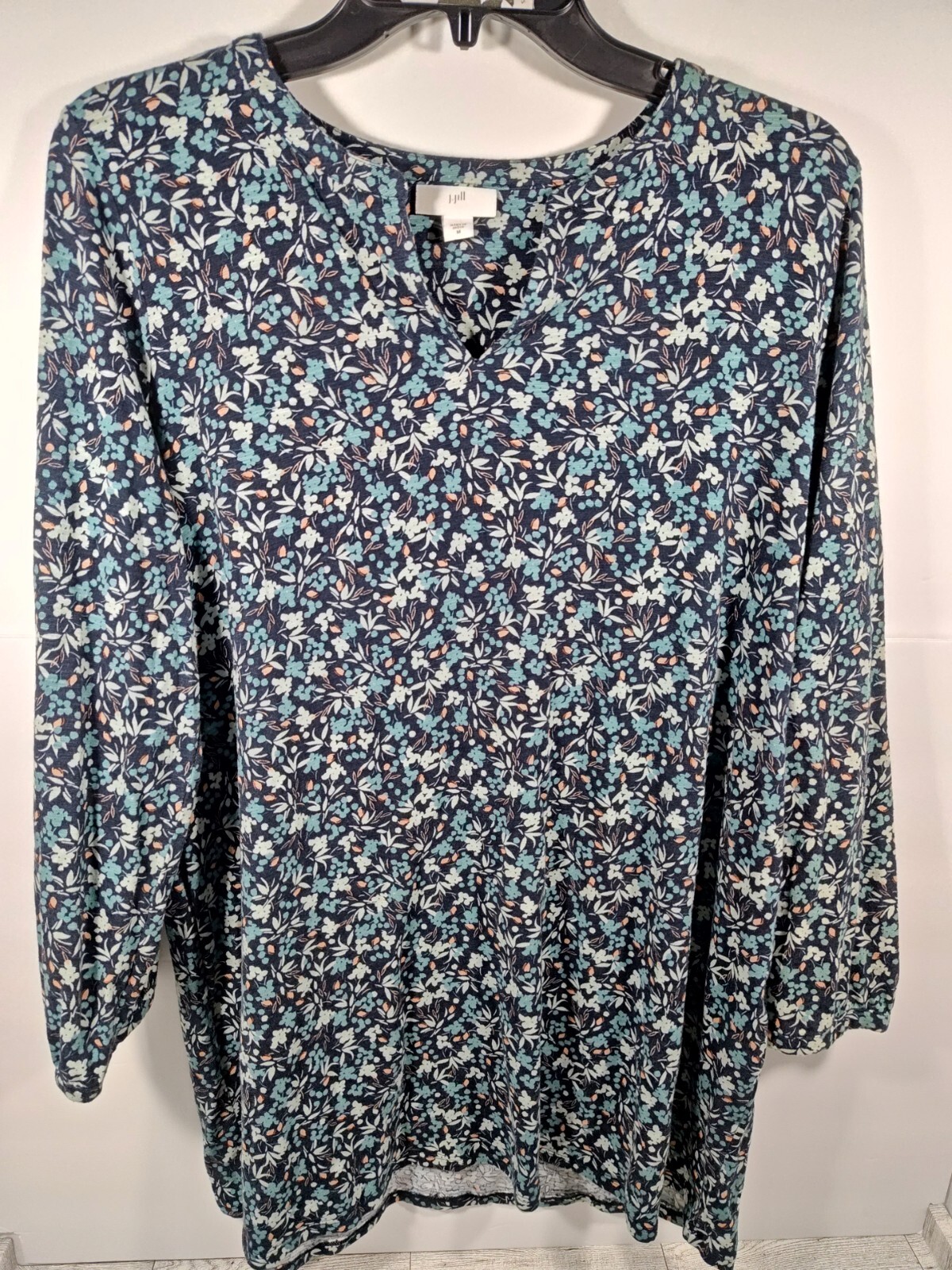 J. Jill Floral Tunic Long Shirt or Mini Dress Womens Medium Dark Long Sleeve M