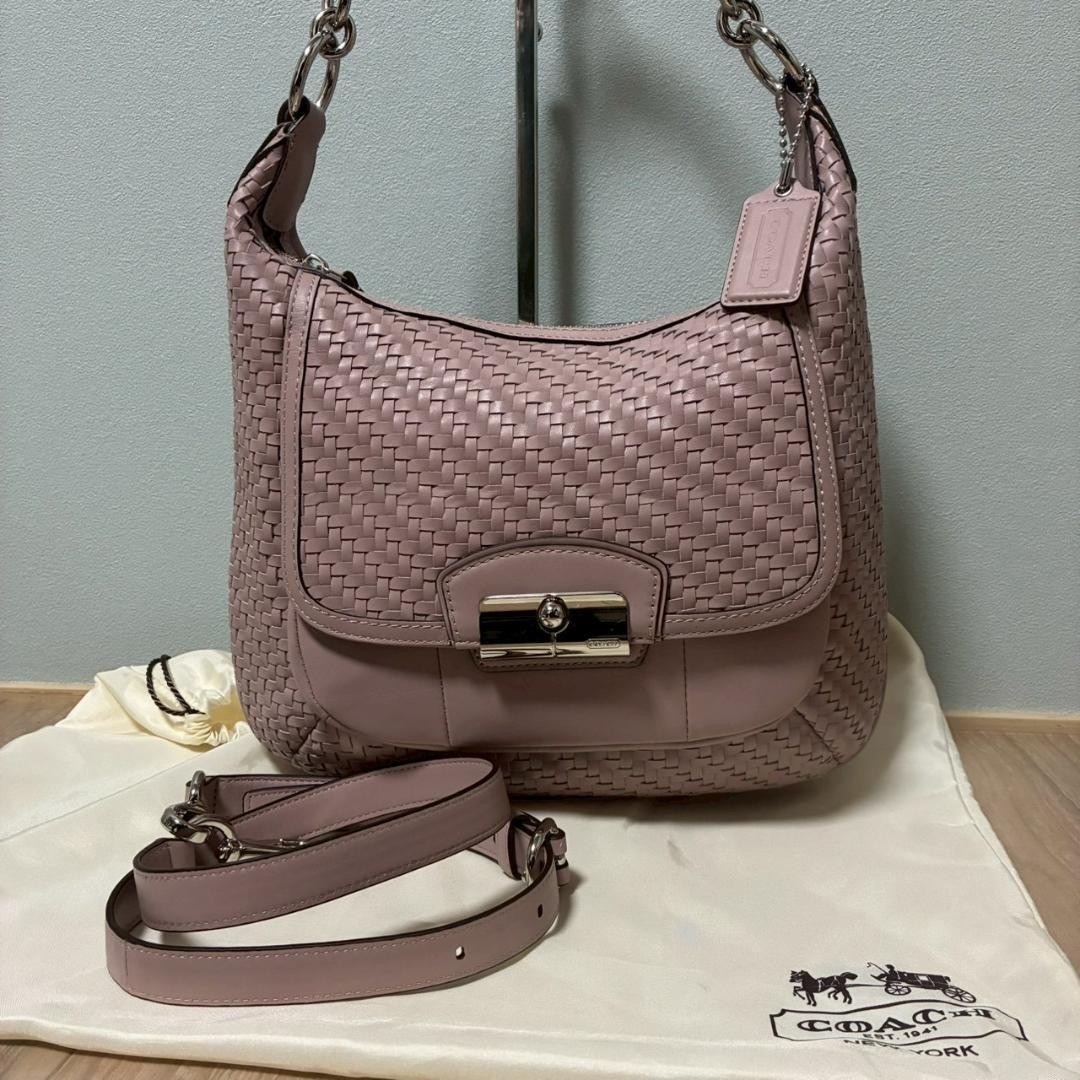 COACH Y2K Leather Crossbody Bag 2Way Gray 32.0cm Women Used Bag Japan Seller