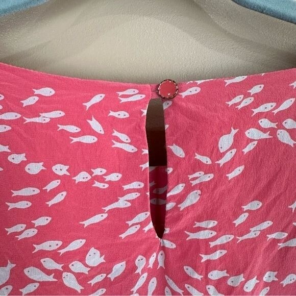 Britt Ryan Pink Silk 3/4 Sleeve Fish Print Dress 6 Resort Preppy Novelty Coastal