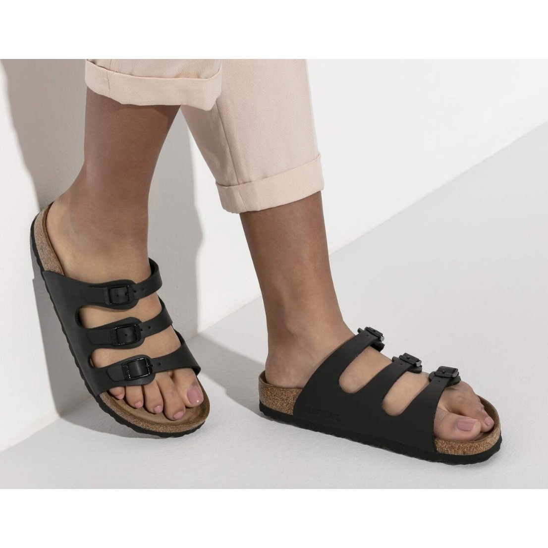 Birkenstock Florida Fresh Black Three Strap Slide Comfort Sandals