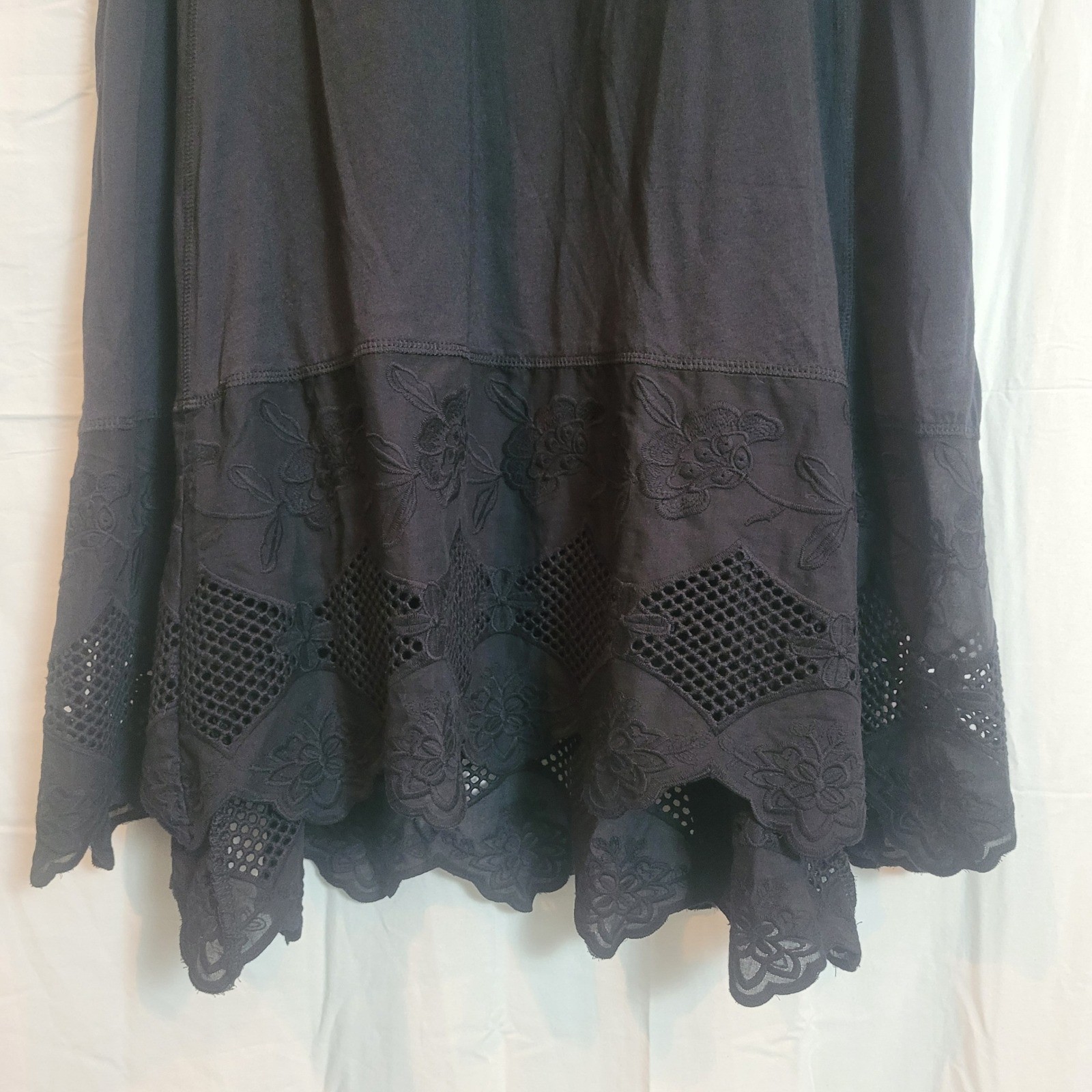 LOGO by Lori Goldstein Lavish Black Eyelet Hem Dress Large P Whimsigoth Fairy