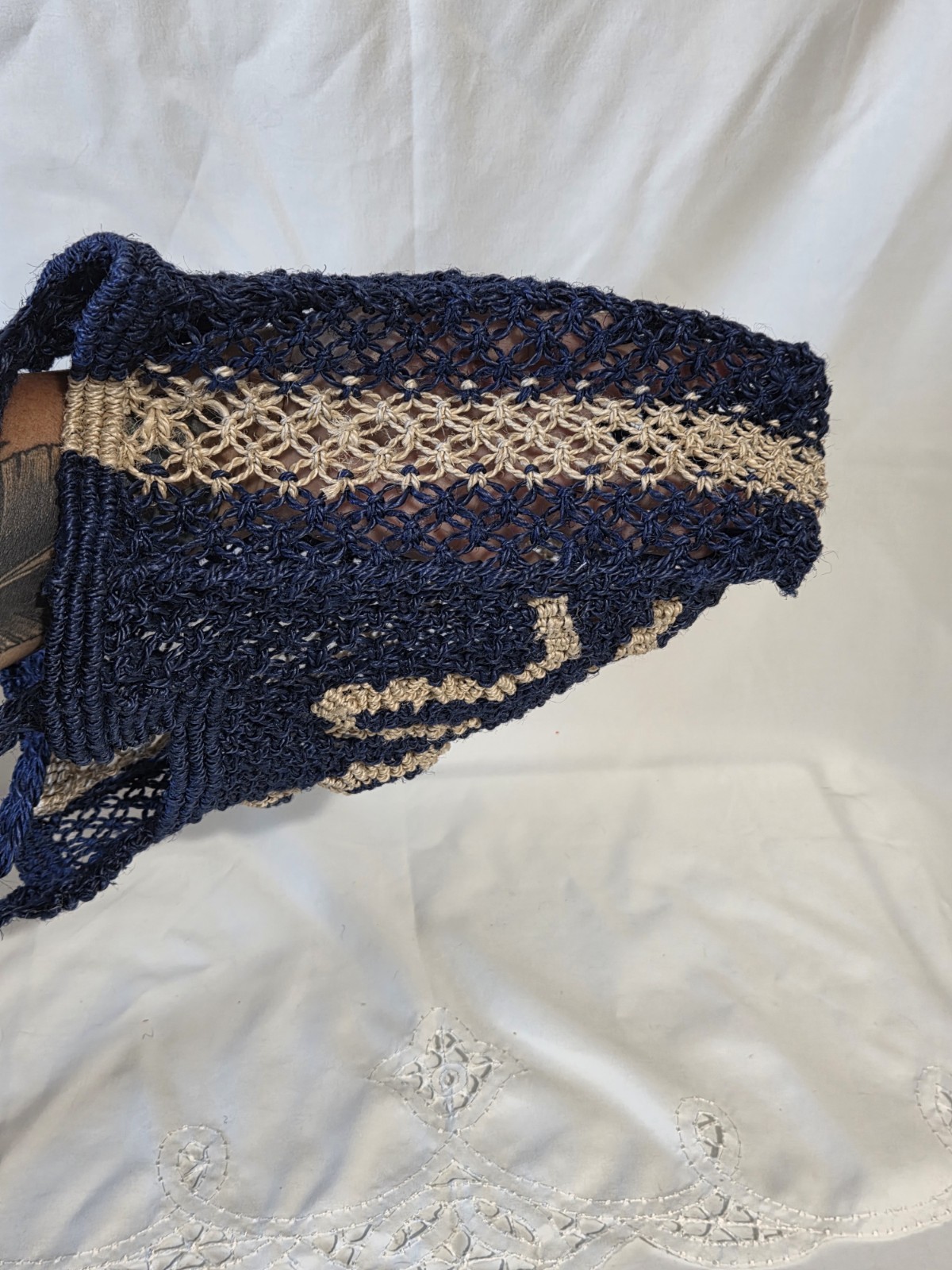 The Jacksons Bonjour Navy/Beige Small Lightweight Women’s Tote, Handmade Jute