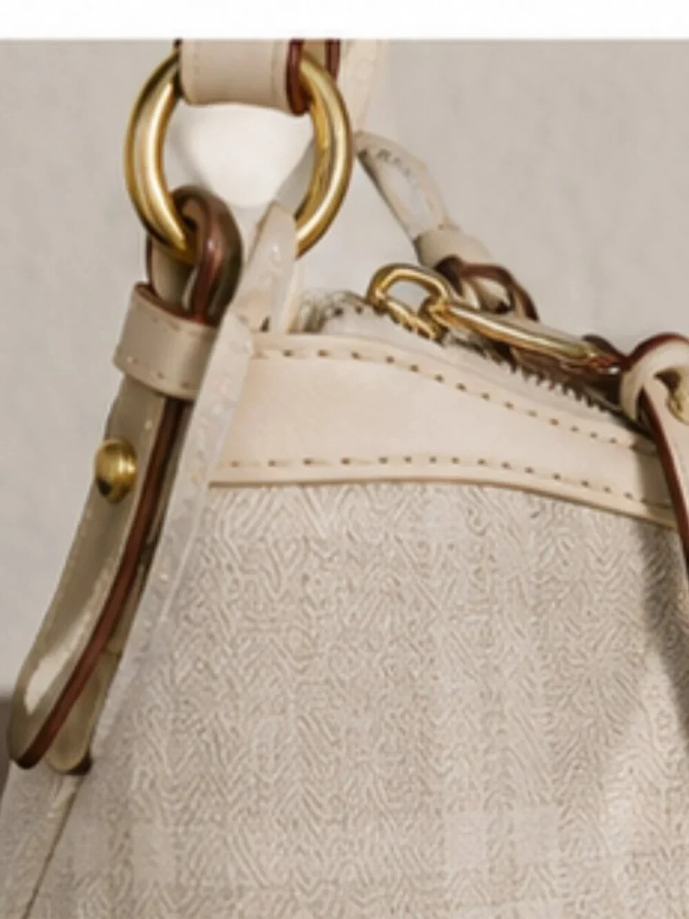 Vintage Dooney & Bourke Ivory Jacquard Shoulder Bag Classic Leather Trim Hobo