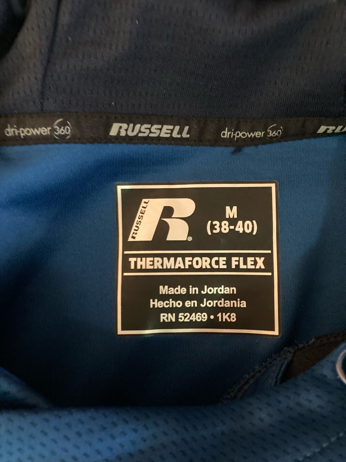 Russell Thermaforce Flex Dri-Power 360 Men’s Blue Hoodie Size Medium (38-40)