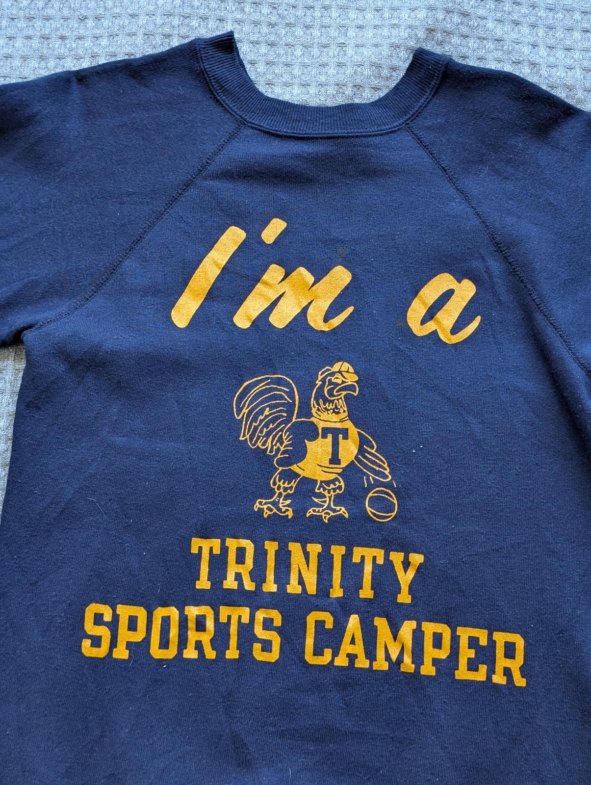 Vintage Champion Sweatshirt Adult Small Blue Trinity Sports Camper USA Raglan