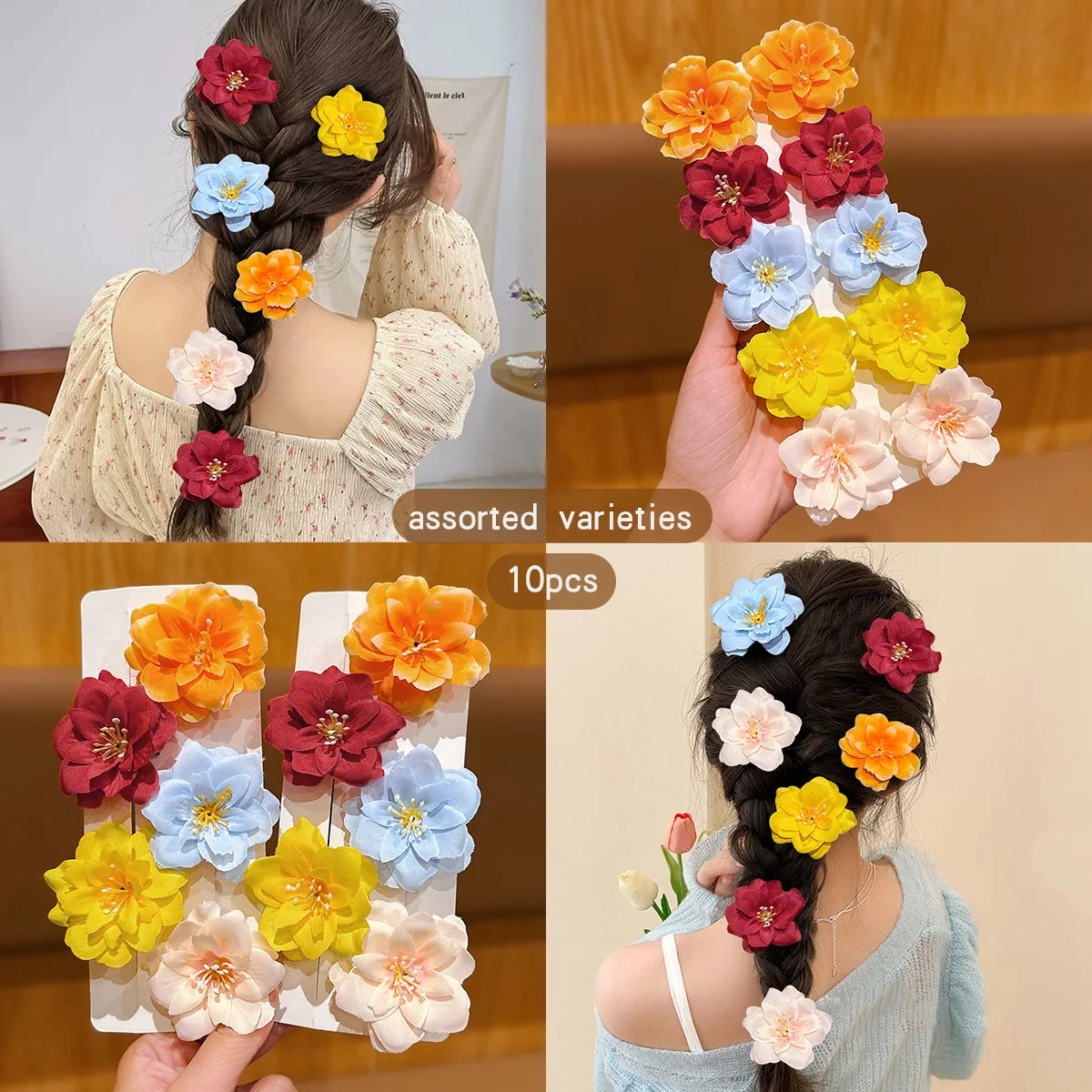 10 Pc Sunflower Hair Clips Cute Daily Hair Bands Headflowers Girls Accessories