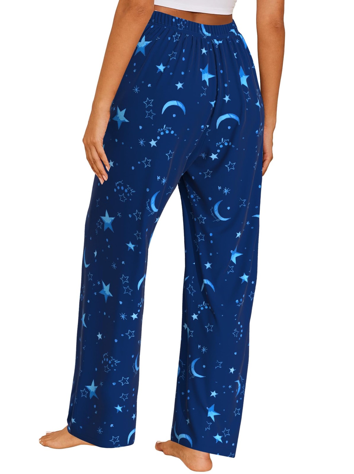 FLYCURVY Plus Size Women Pajama Pants Soft Long Sleep 5X-Large, Dark Blue