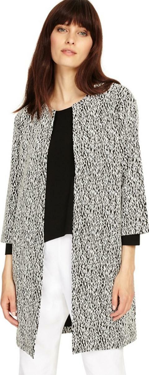 Phase Eight Jan Coatigan Size UK10 Stretch Jacket Long Line Cardigan Black White