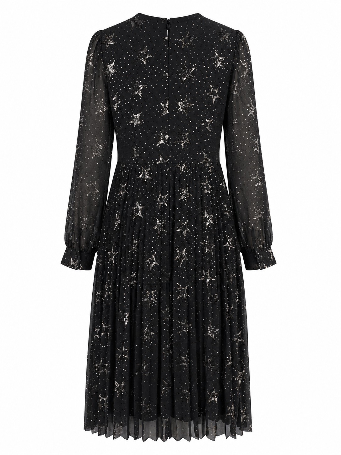 Sonder Studio Celestial Star Print Midi Dress UK 12 Black Sparkle Long Sleeve