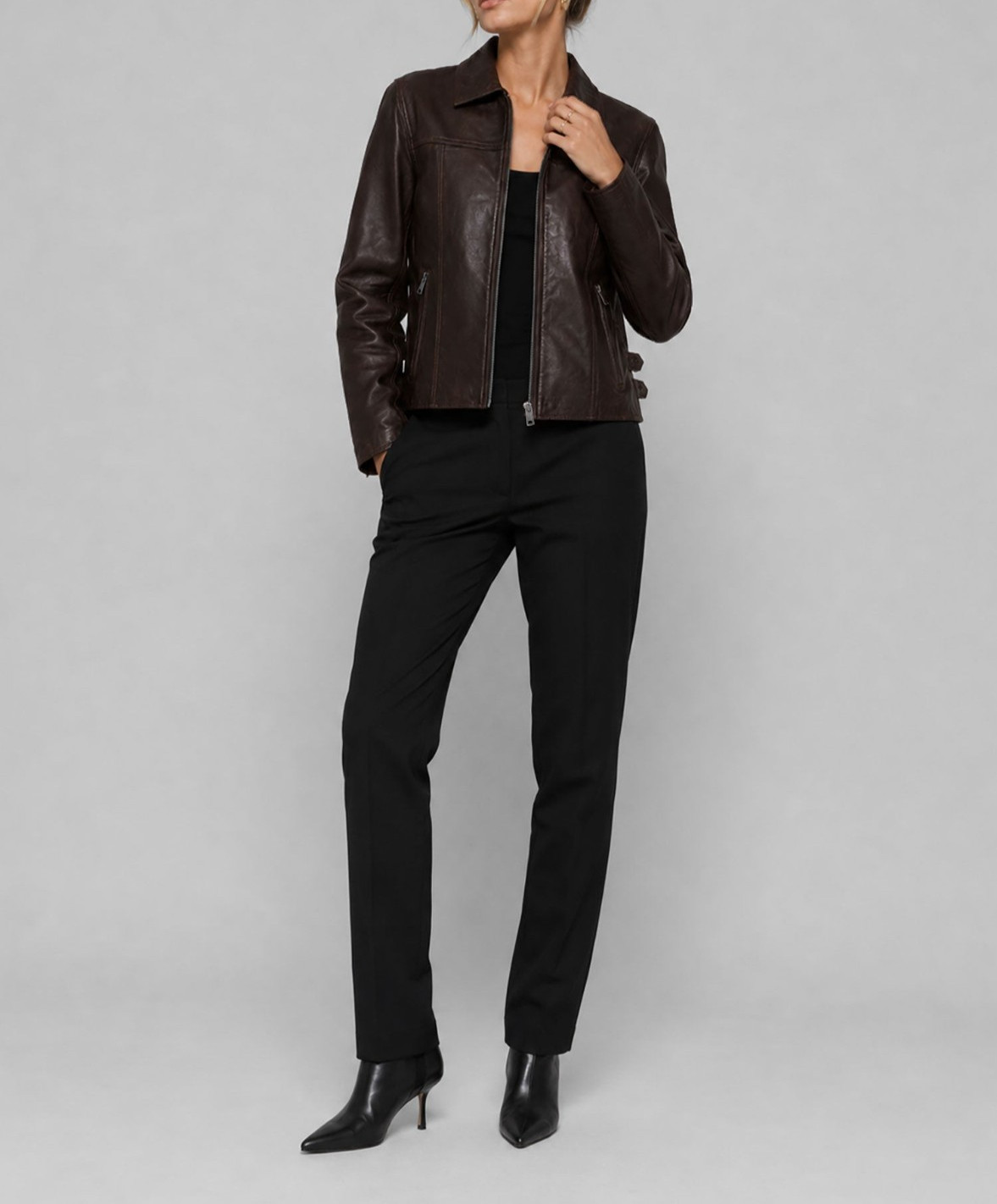 Women’s Dark Brown Leather Biker Jacket Pure Lambskin Size XS S M L XL XXL 3XL