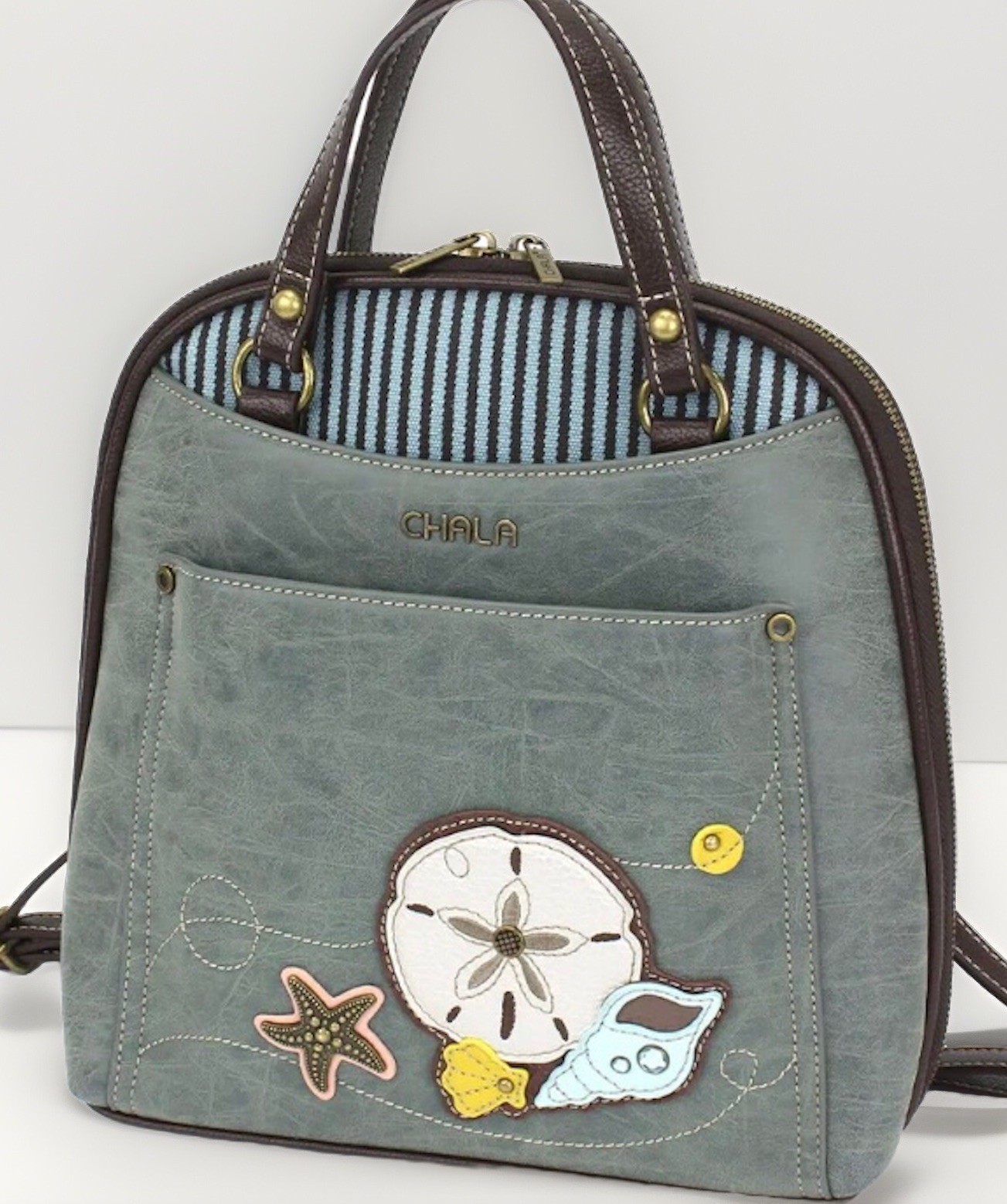CHALA Indigo Blue Sandollar Convertible Backpack Purse Beach Summer Fashion Fun
