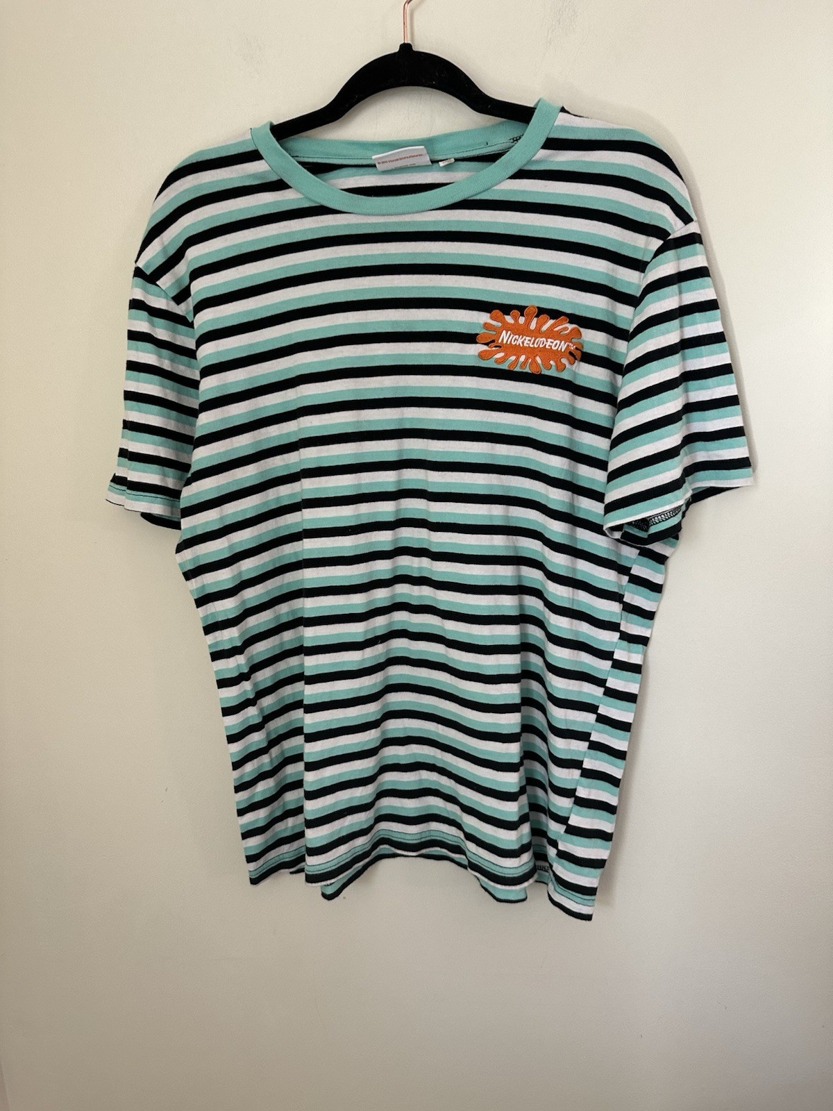 Nickelodeon Splat Logo Embroidered T-Shirt (Large) Horizontal Stripe Retro