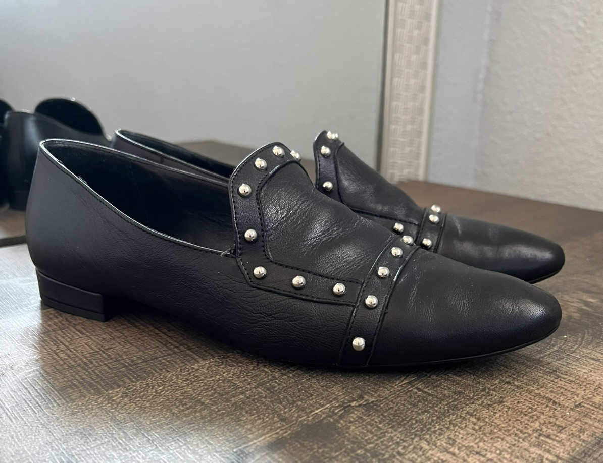 AGL Shoes Womens Black Leather Loafers Pointed Toe Slip On Casual Italy US 8