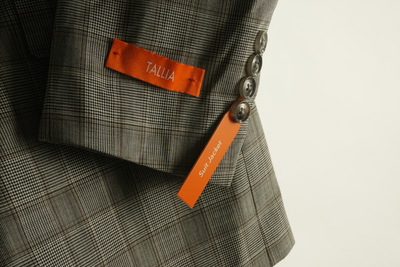 New $425 Tallia Verdello Men’s 38R Cream Gray Brown Woven Wool Plaid Suit Jacket