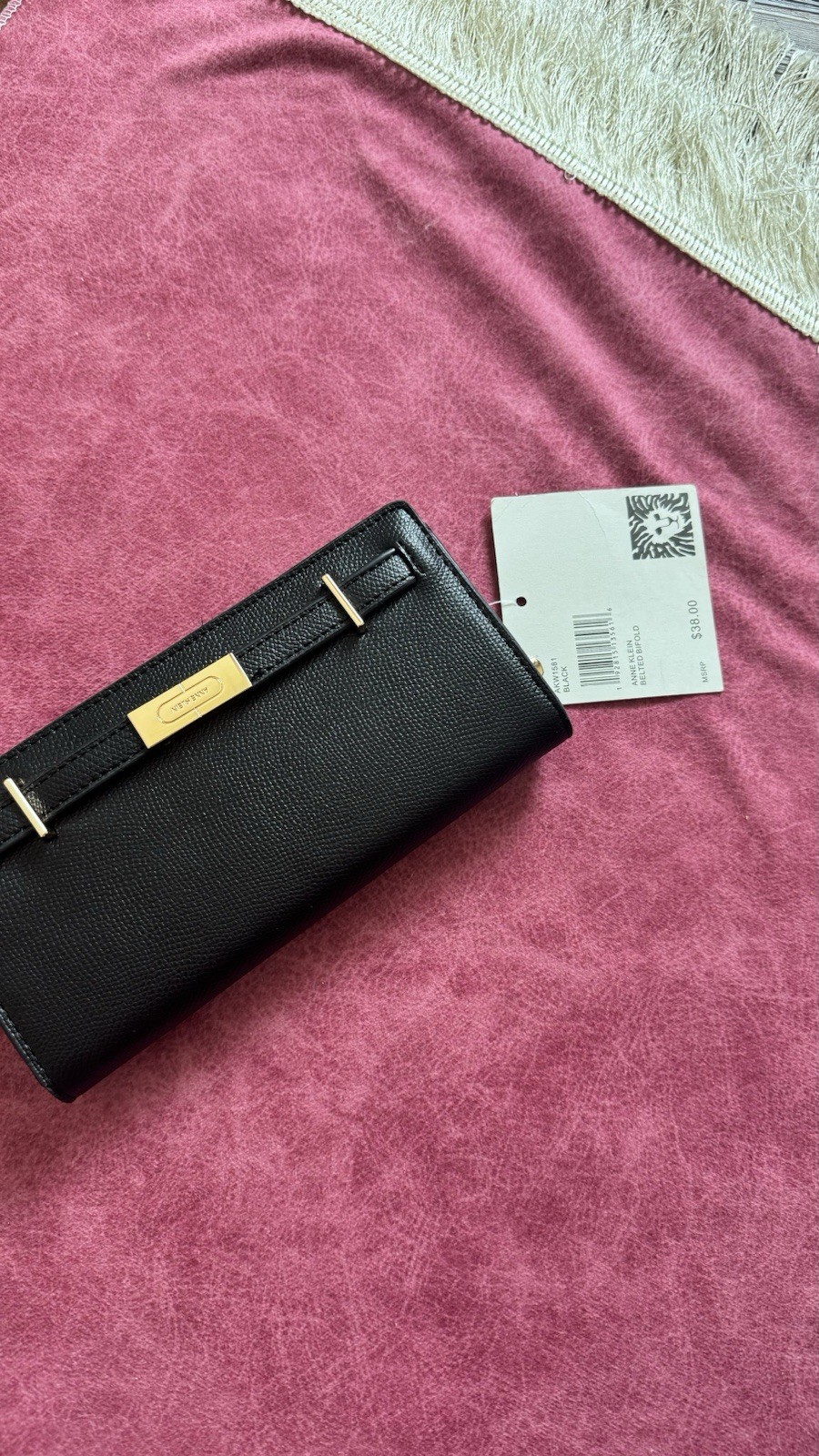 Anne Klein Black Zip Card Wallet, Credit Card Slots, Logo, Solid, Women