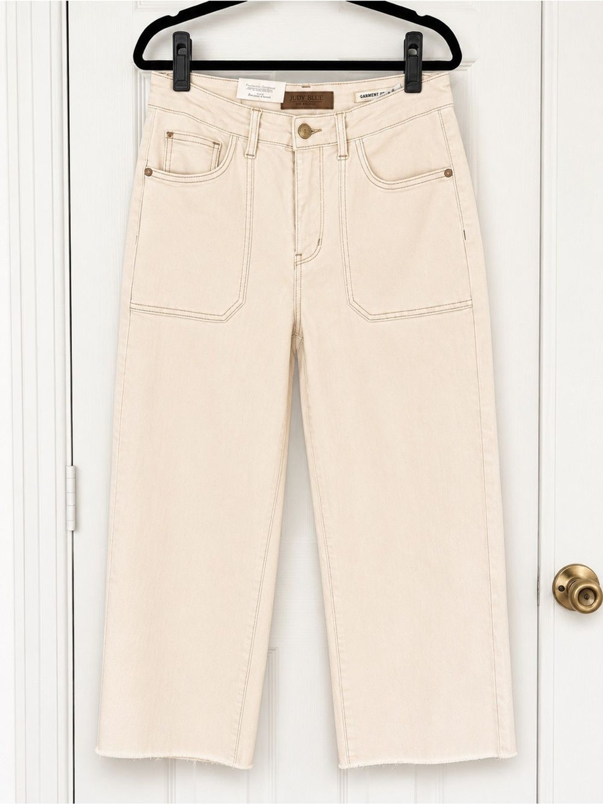 Judy Blue 9/29 Cream Wide Leg Crop Jeans High Rise Utility Pocket NWT
