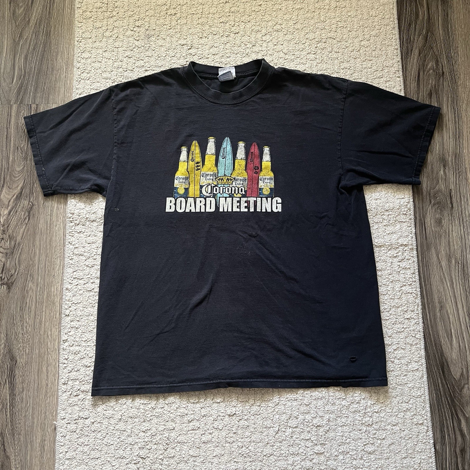 Corona Vintage Y2K Beer “Board Meeting” Faded Baggy Funny Humor XL Black Shirt