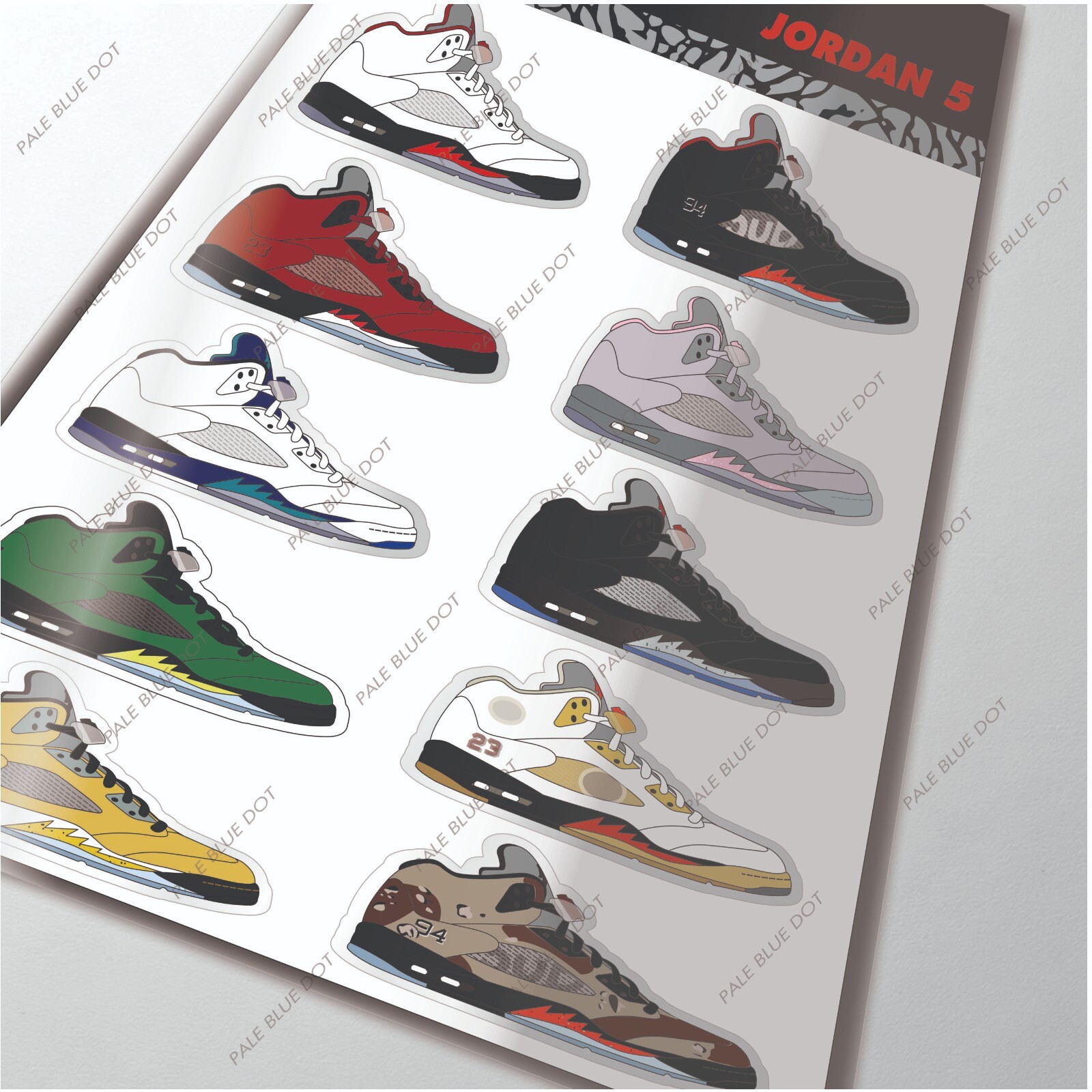 Nike Air Jordan 5’s Sneaker sticker set of 10 !! Supreme 5’s Oregon Raging bulls