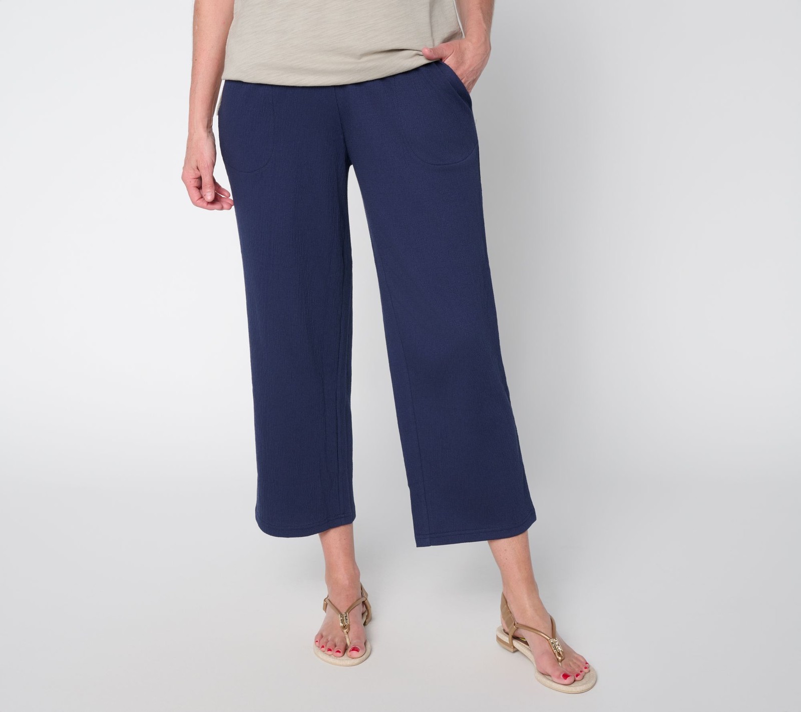 Belle by Kim Gravel Petite Packabelle Solid Cropped Relaxed Pant Twilight M New