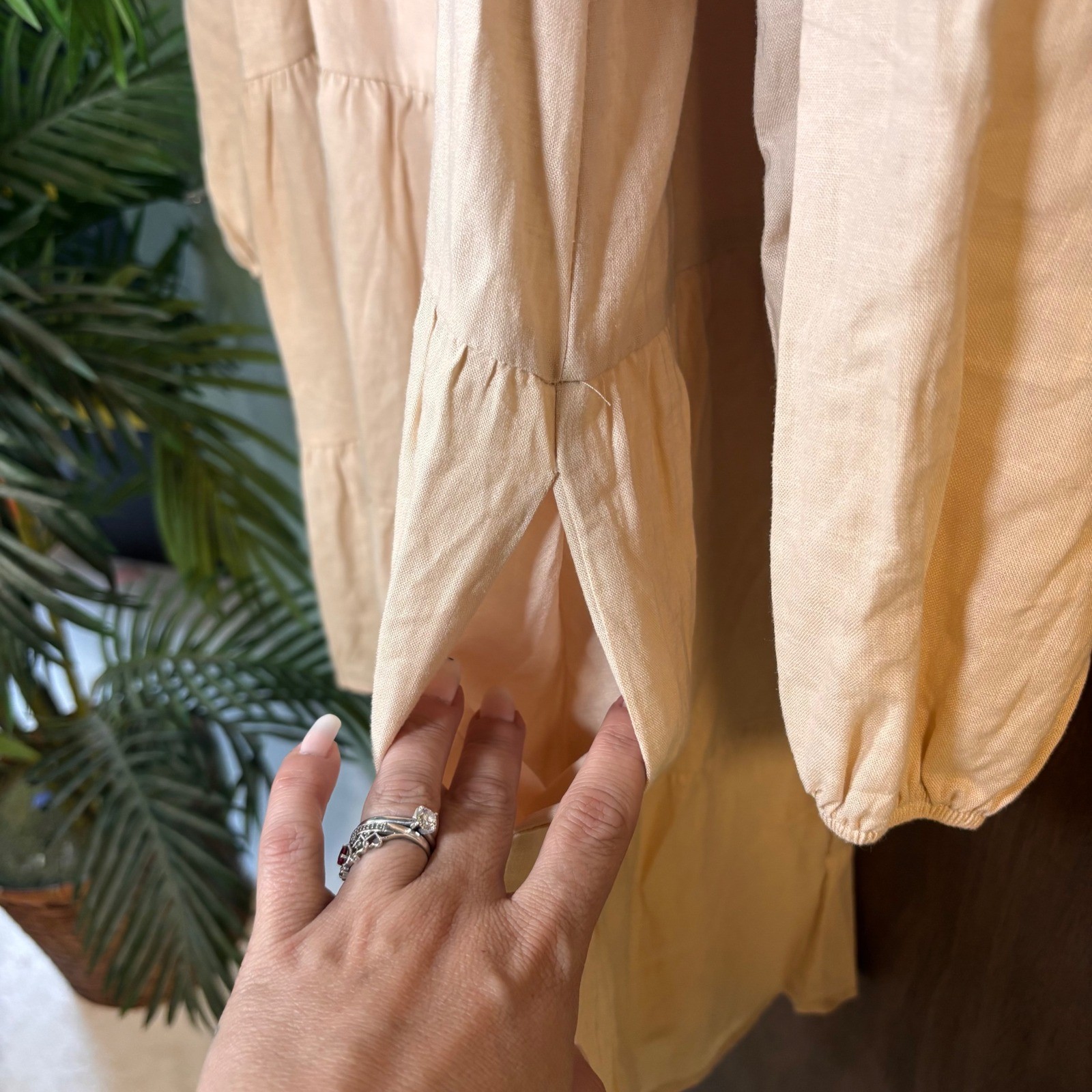 Copper Key NWT Tiered Mini Dress Medium Beige Puff Sleeve Cottagecore