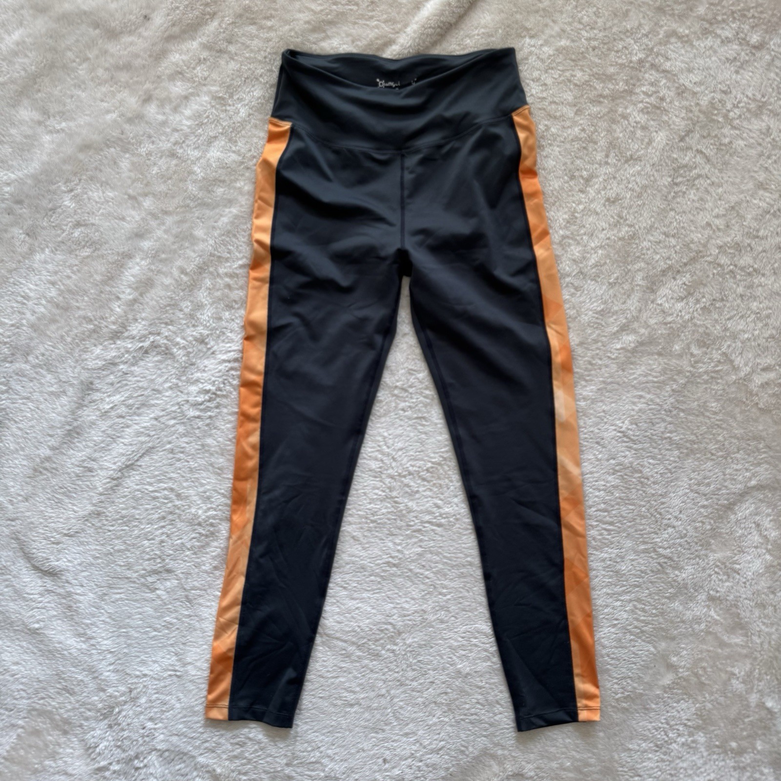 Orangetheory Fitness Womens Leggings Black Contrast Panel Orange Sz Medium