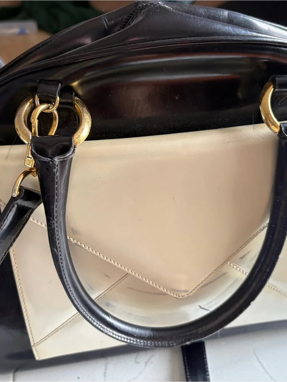 Vintage Moschino Redwall Leather Bag Made in Italy Black Cream